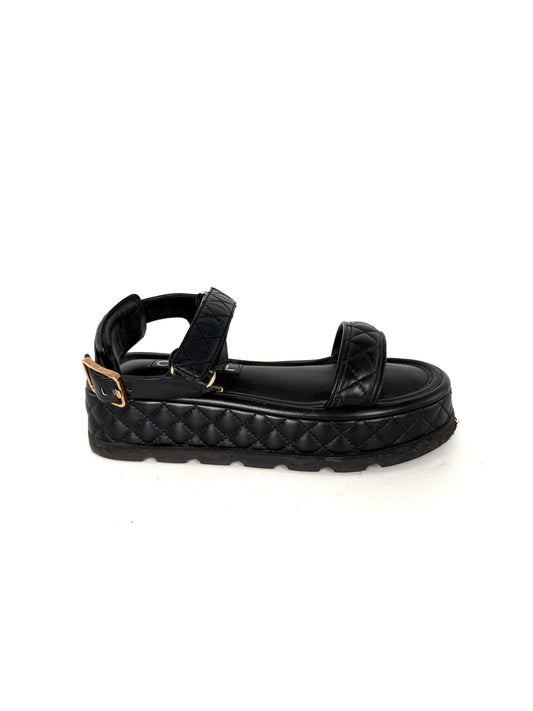 CHANEL Black Platform CC Logo Quilted Leather 2022 Sandals 37.5 7 