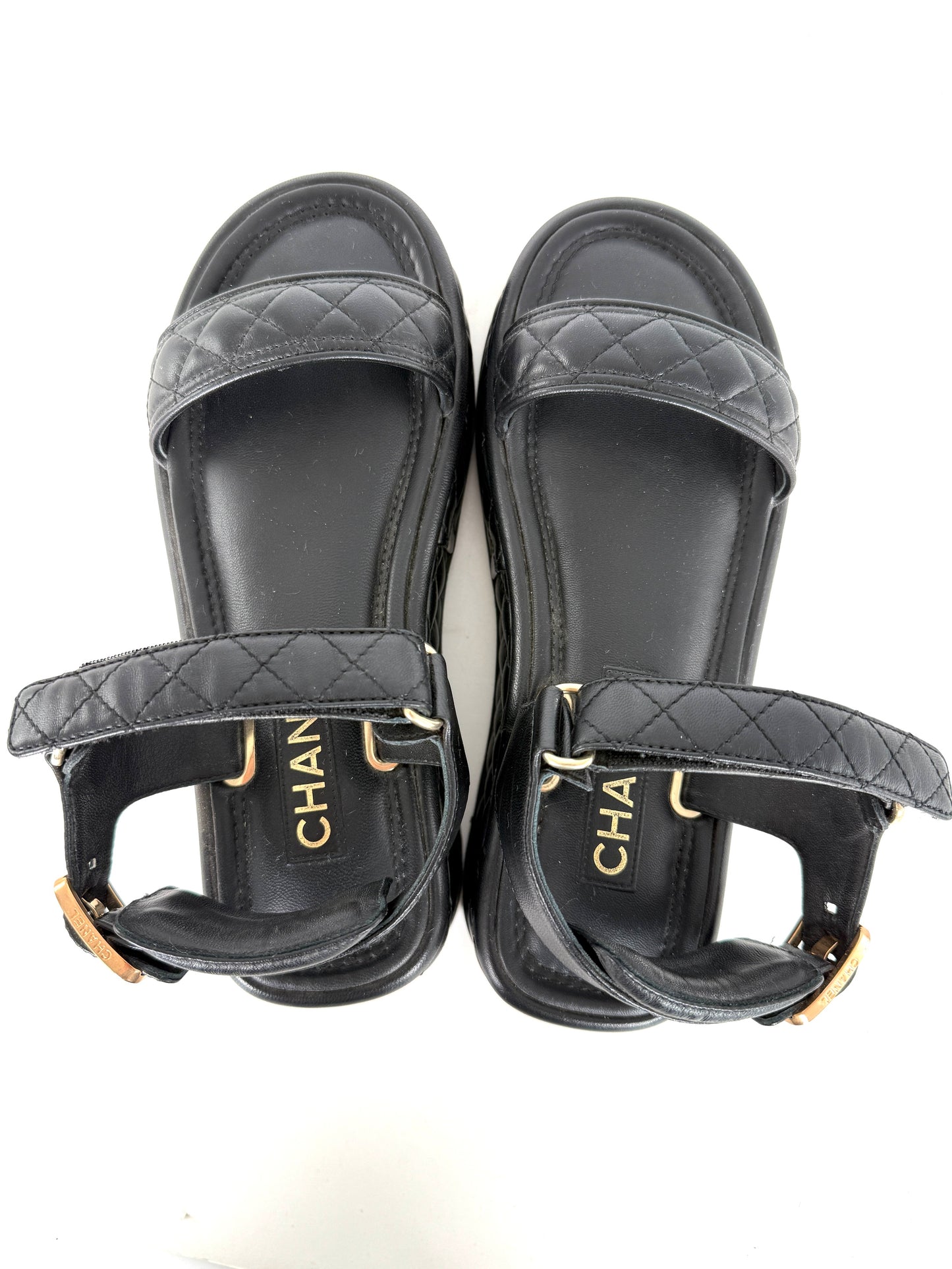 CHANEL Black Platform CC Logo Quilted Leather 2022 Sandals 37.5 7