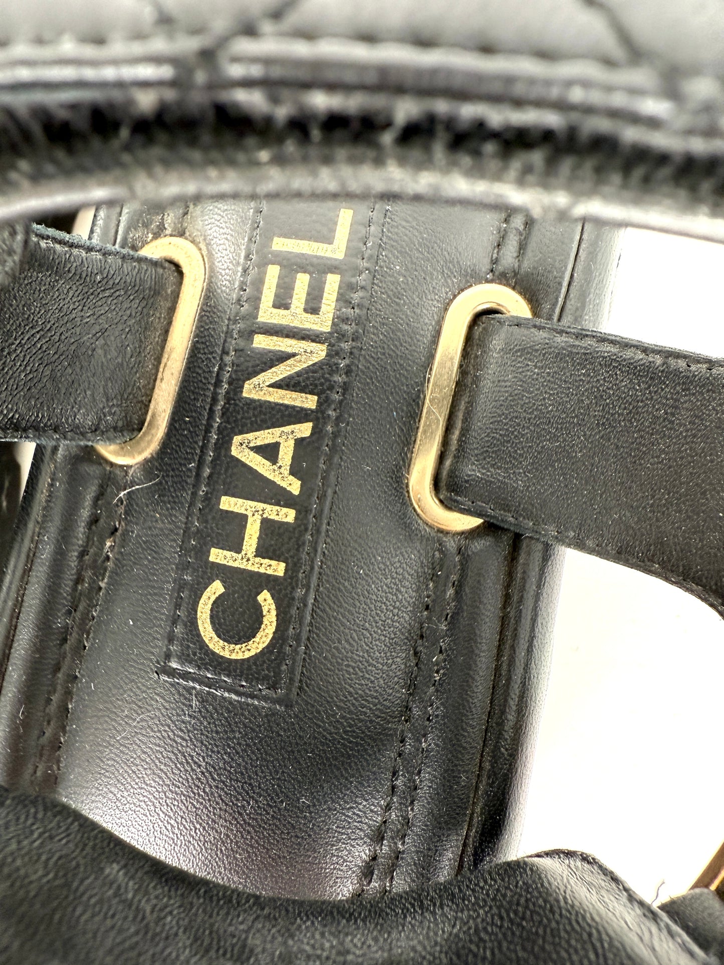 CHANEL Black Platform CC Logo Quilted Leather 2022 Sandals 37.5 7