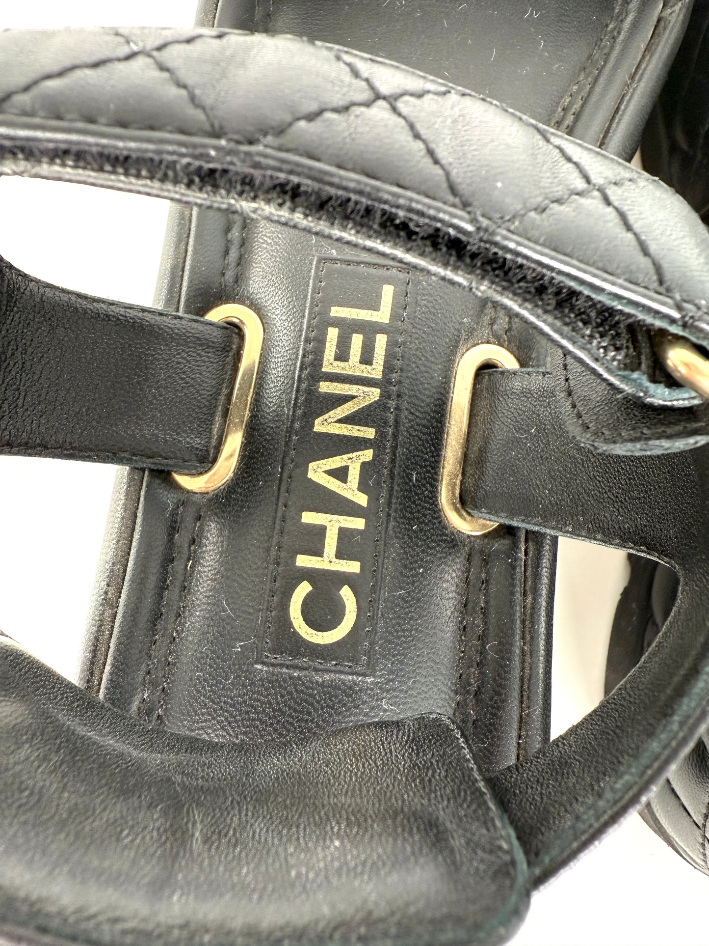 CHANEL Black Platform CC Logo Quilted Leather 2022 Sandals 37.5 7