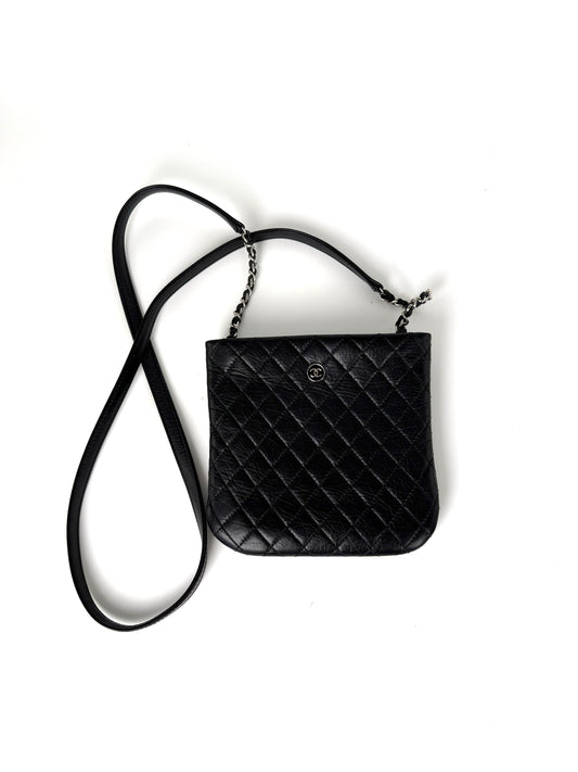 CHANEL Aged Calfskin CC Quilted Uniform Crossbody Black Bag