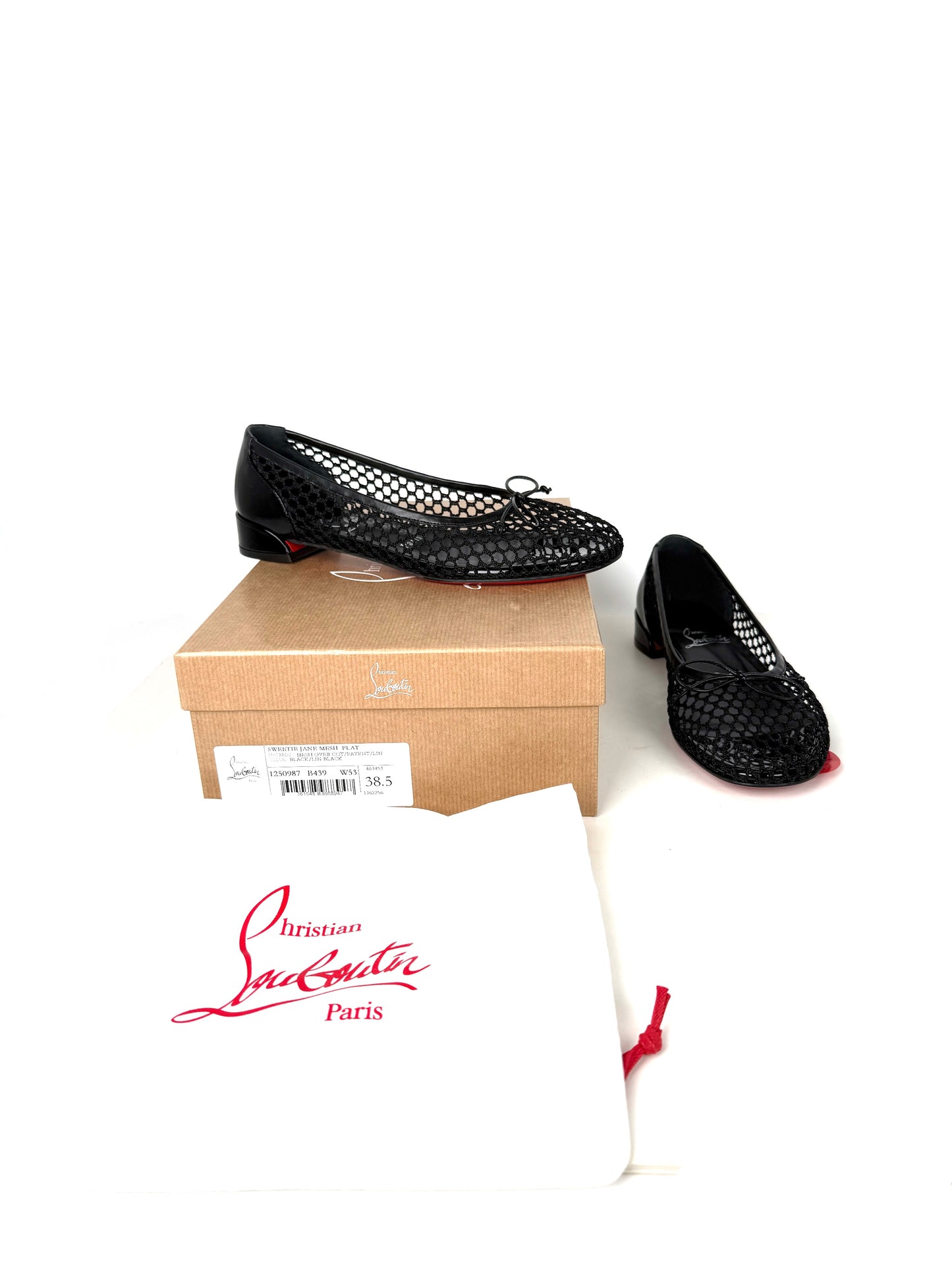  New Christian Louboutin Sweetie Jane Mesh Black Flats 38.5 8