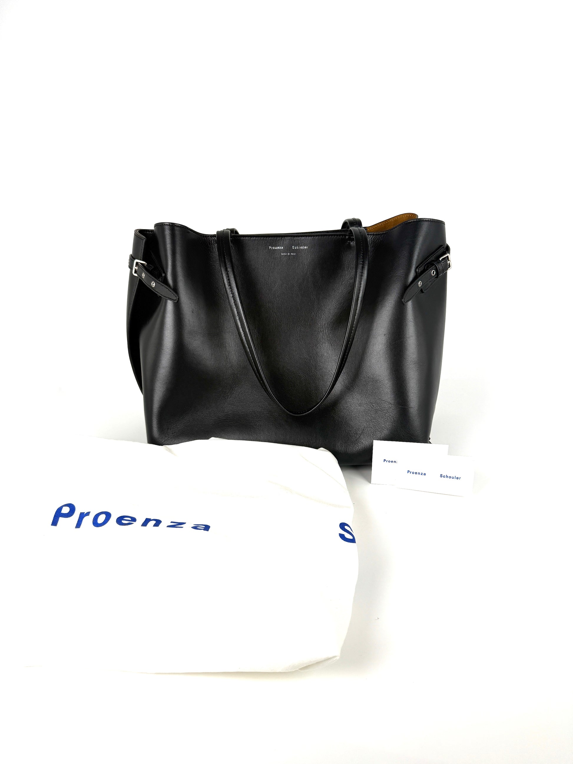 Proenza Schouler Day Smooth Carryall Calfskin Black Buckle Leather Tote Shoulder Bag
