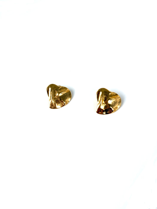 Vintage Saint Laurent YSL Gold Tone Heart Stud Earrings