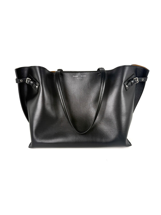 Proenza Schouler Day Smooth Carryall Calfskin Black Buckle Leather Tote Shoulder Bag