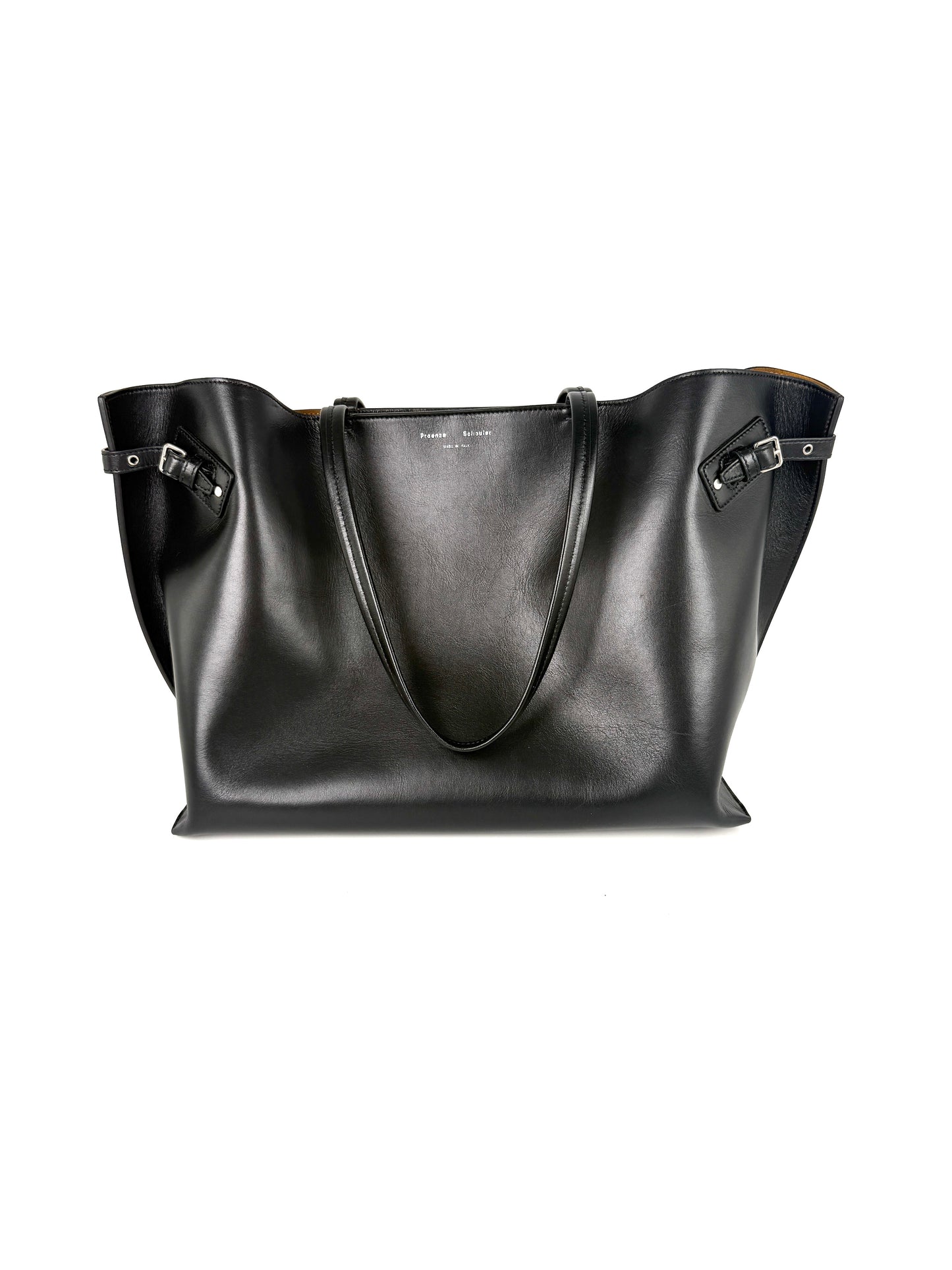 Proenza Schouler Day Smooth Carryall Calfskin Black Buckle Leather Tote Shoulder Bag