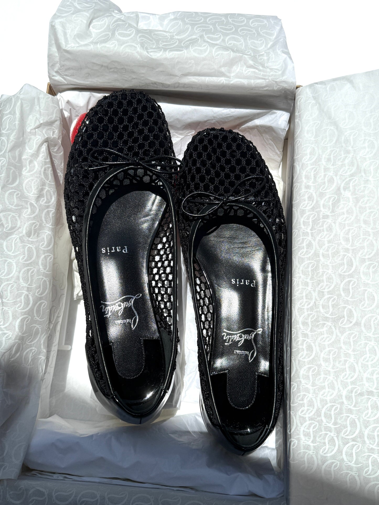 New Christian Louboutin Sweetie Jane Mesh Black Flats 38.5 8