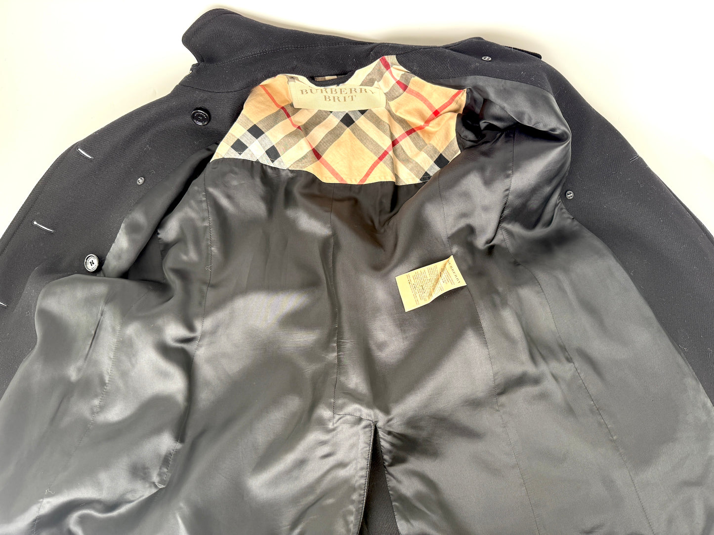 BURBERRY Brit Black Double Breasted Slim Fit Heritage Wool Coat 40 6