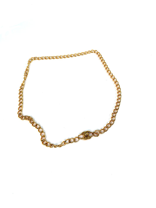 Vintage CHANEL Turn lock Gold Chain Link CC Waist Belt Necklace