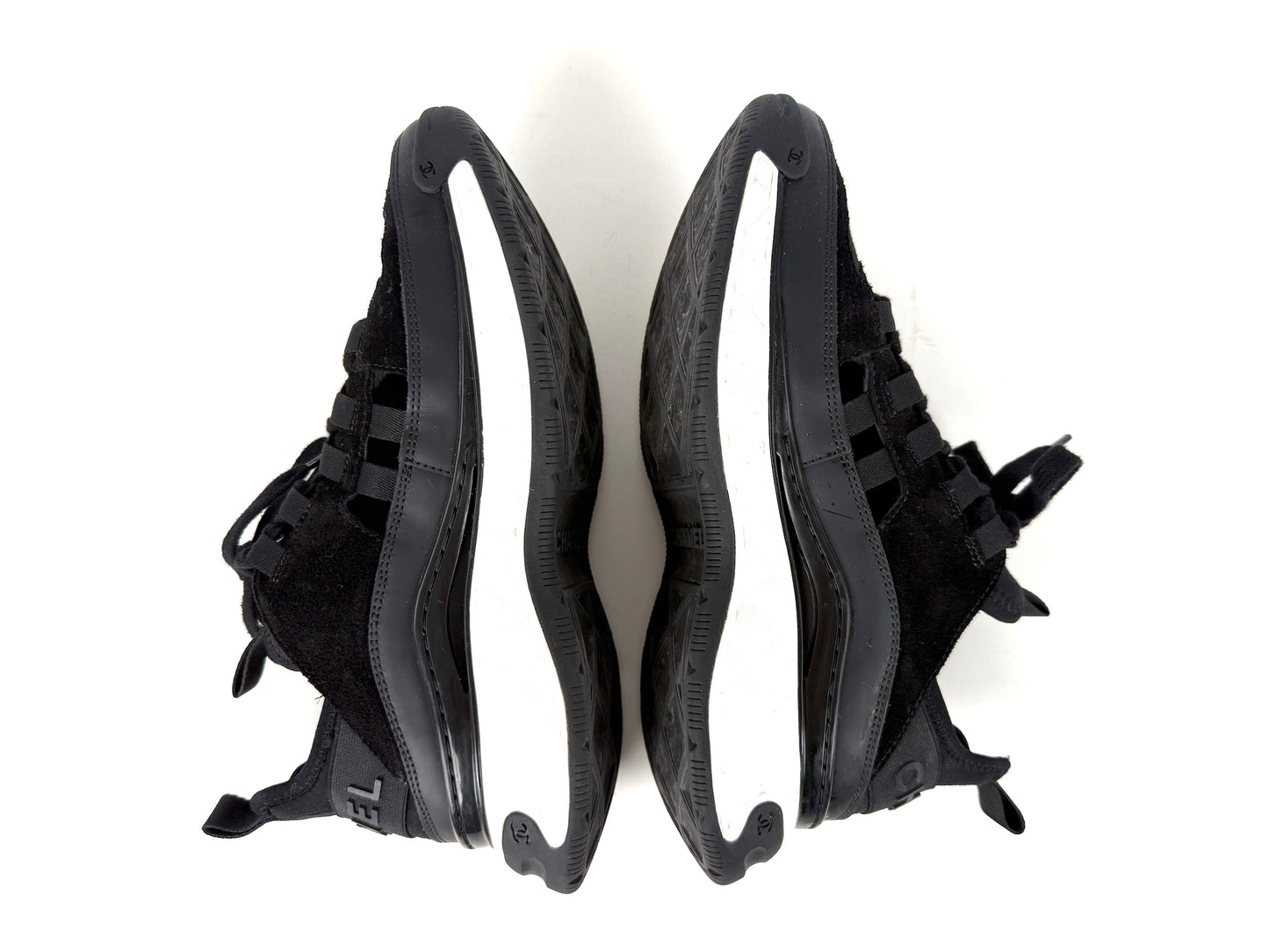 CHANEL Suede Calfskin Perforated Mixed Fibers CC Black Sneakers 37