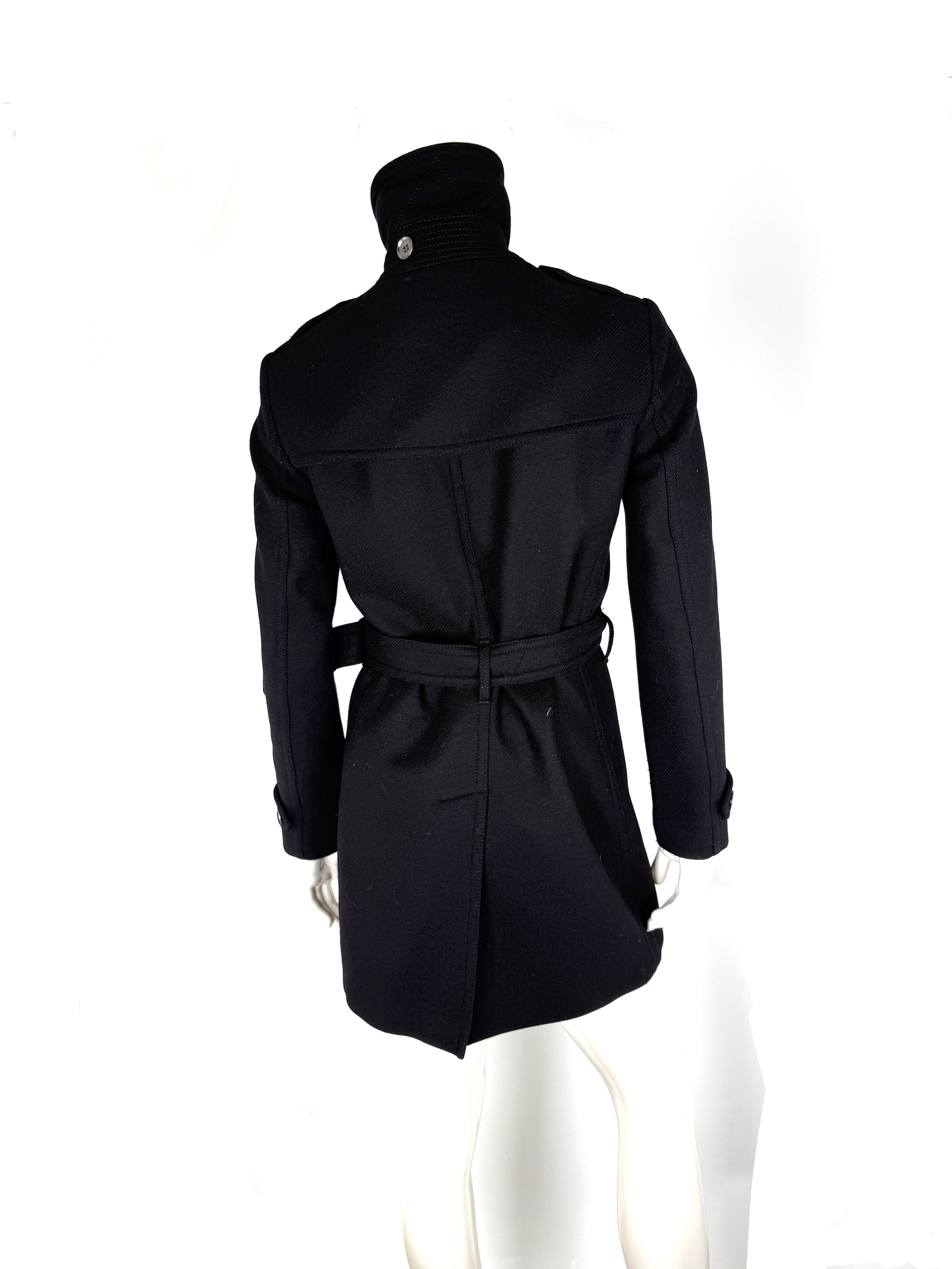 BURBERRY Brit Black Double Breasted Slim Fit Heritage Wool Coat 40 6