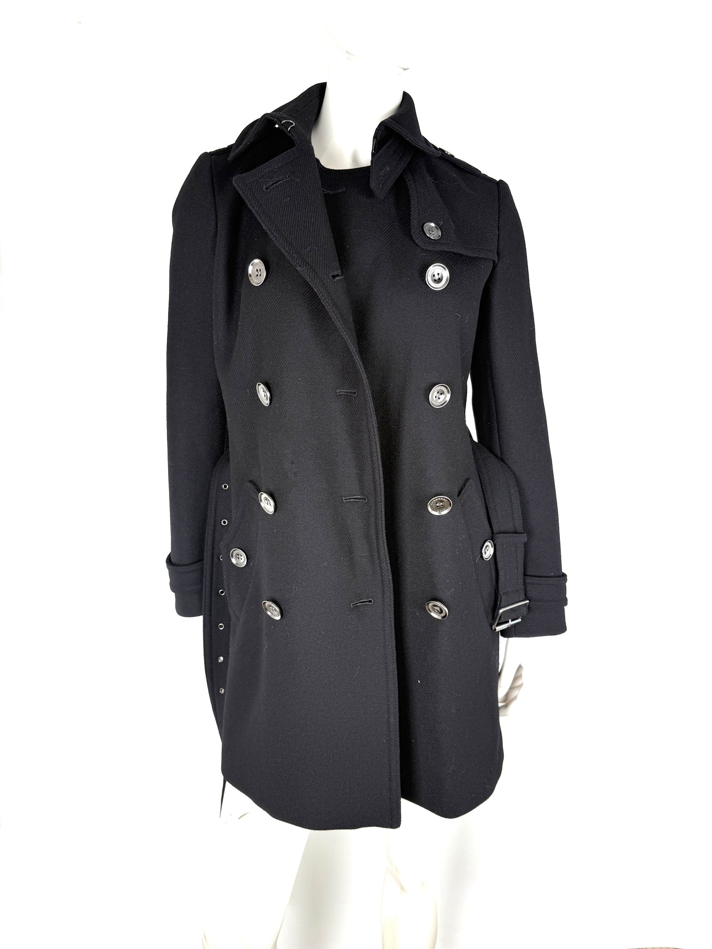 BURBERRY Brit Black Double Breasted Slim Fit Heritage Wool Coat 40 6