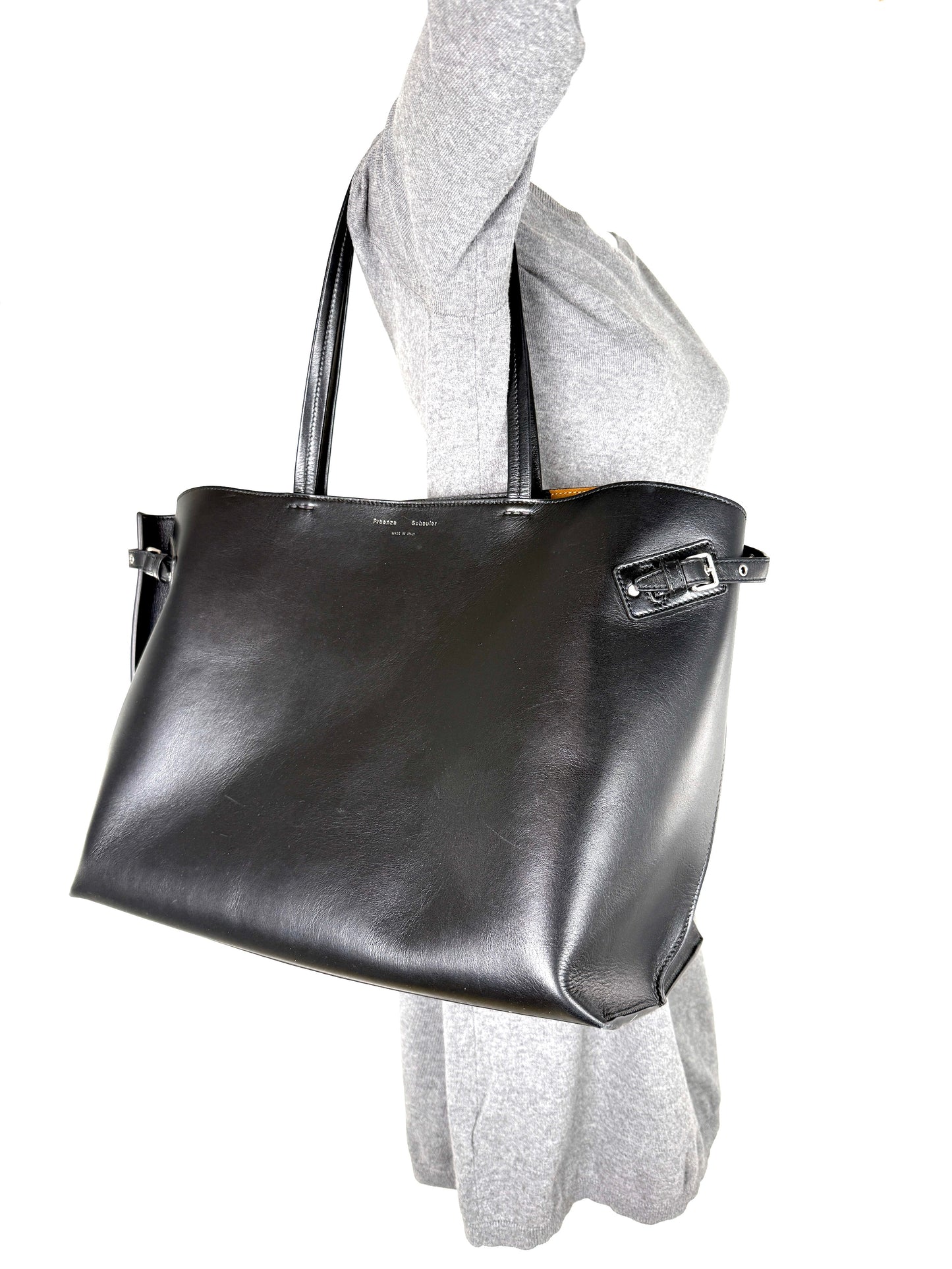 Proenza Schouler Day Smooth Carryall Calfskin Black Buckle Leather Tote Shoulder Bag