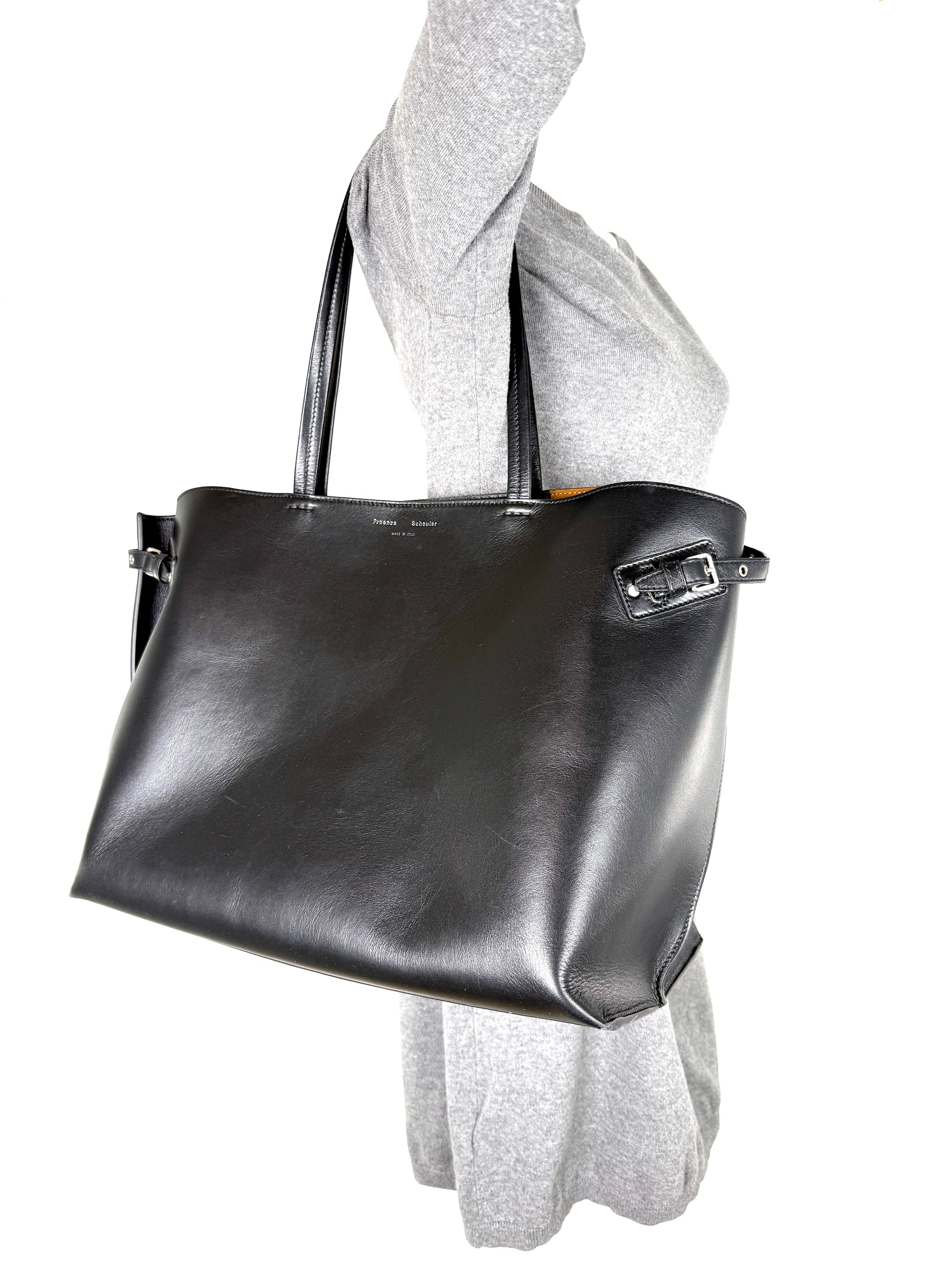 Proenza Schouler Day Smooth Carryall Calfskin Black Buckle Leather Tote Shoulder Bag