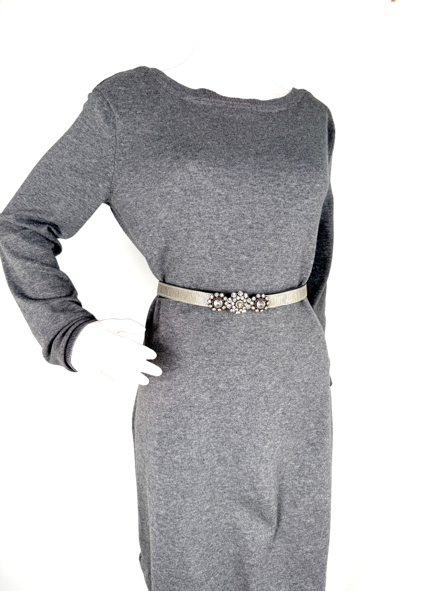 Oscar de la Renta Embellished Brocade Silver Metallic Satin Belt M