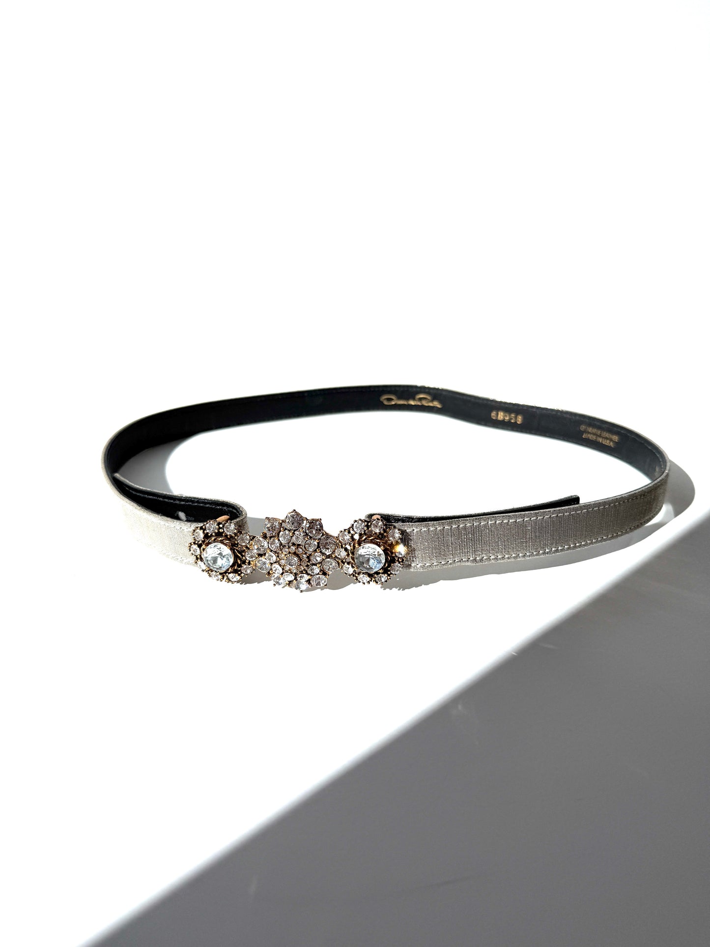 Oscar de la Renta Embellished Brocade Silver Metallic Satin Belt M