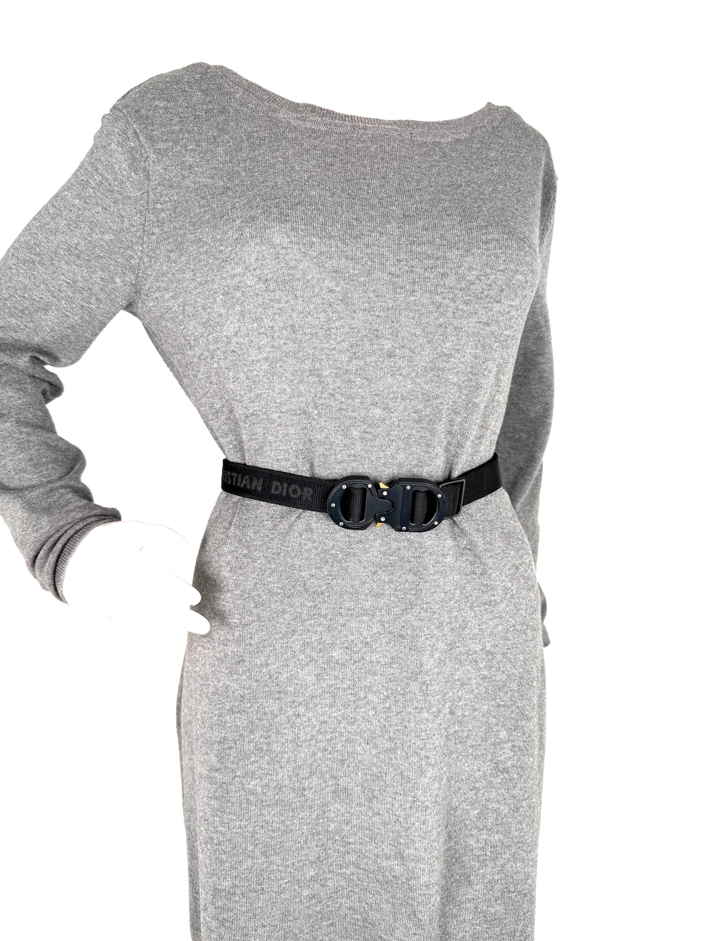 Christian Dior Black Skinny Logo Canvas Belt 90 36