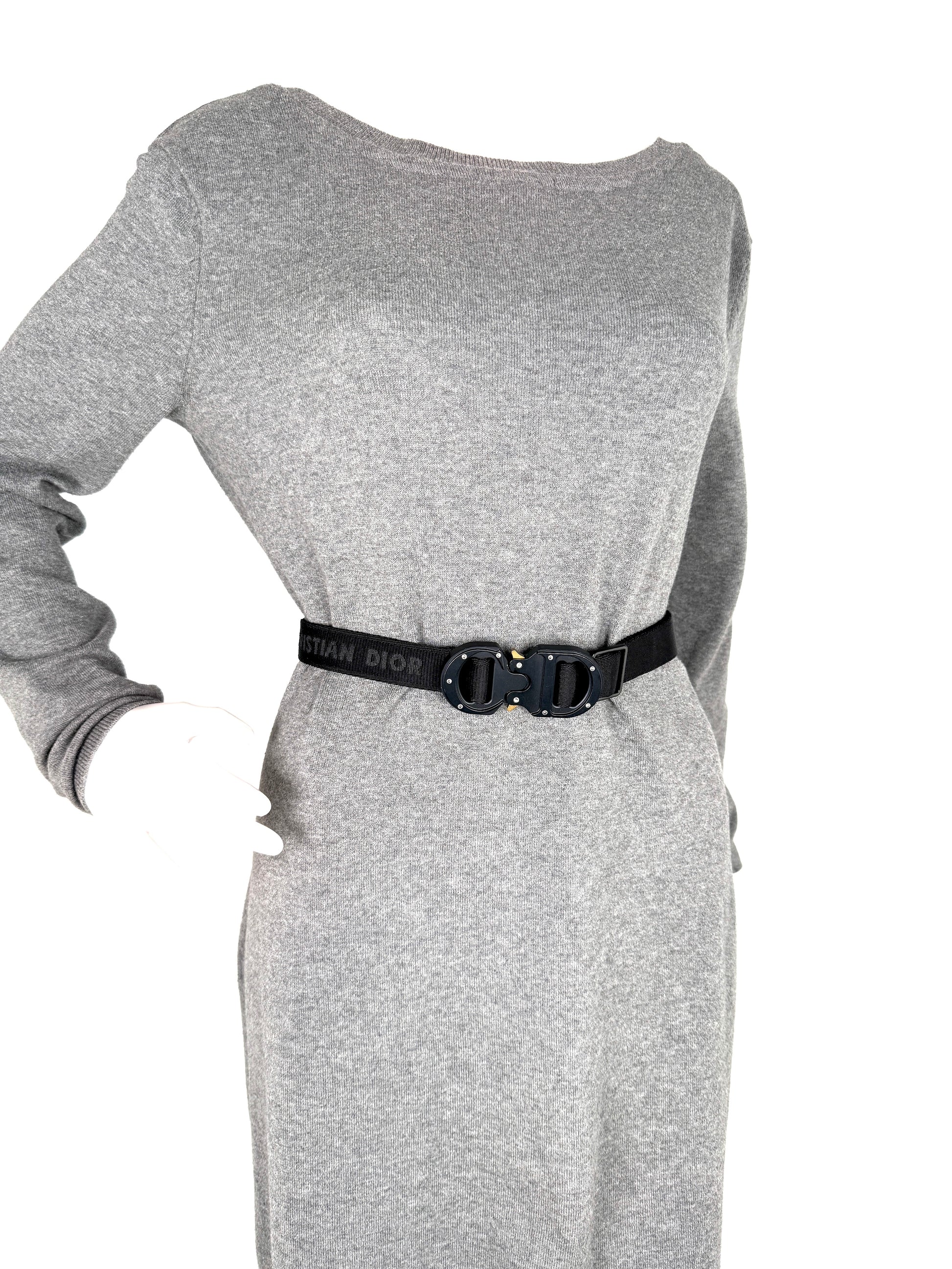 Christian Dior Black Skinny Logo Canvas Belt 90 36