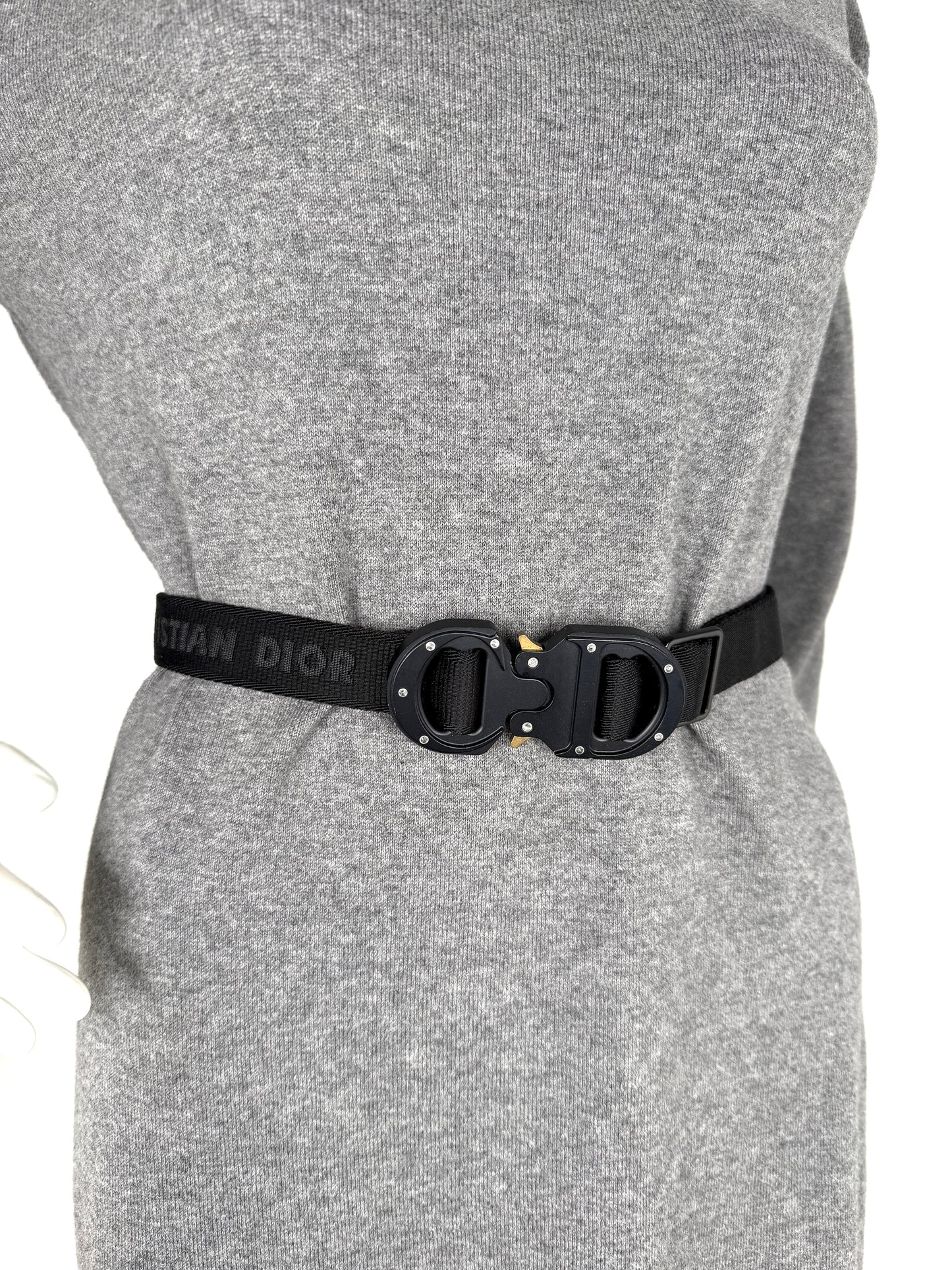 Christian Dior Black Skinny Logo Canvas Belt 90 36