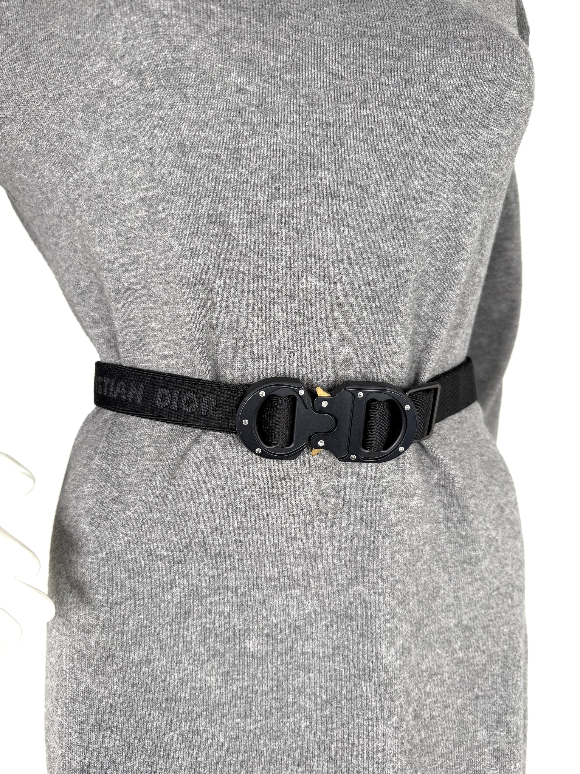 Christian Dior Black Skinny Logo Canvas Belt 90 36
