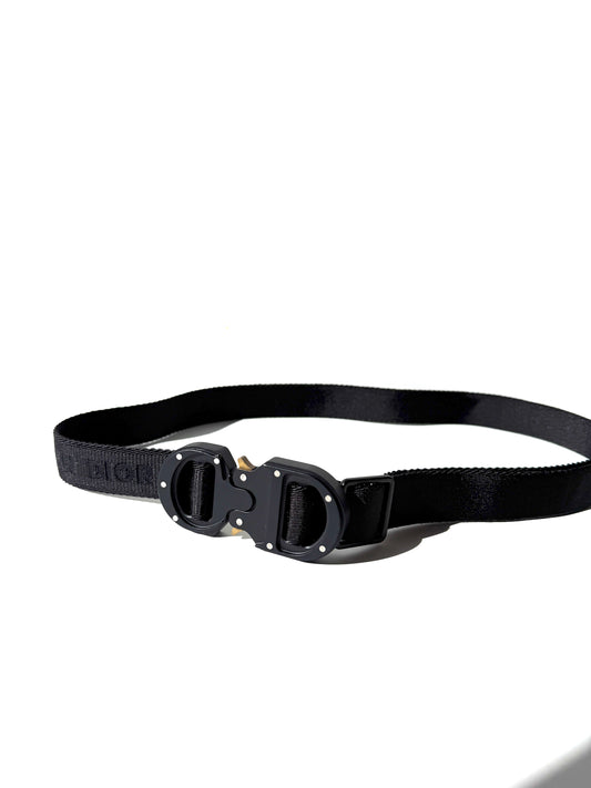 Christian Dior Black Skinny Logo Canvas Belt 90 36