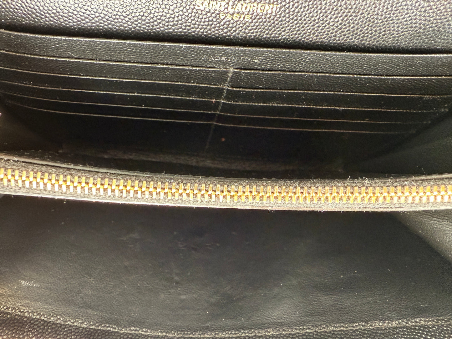 Saint Laurent Black Cassandre Matelasse Envelope Wallet on Chain Crossbody Bag