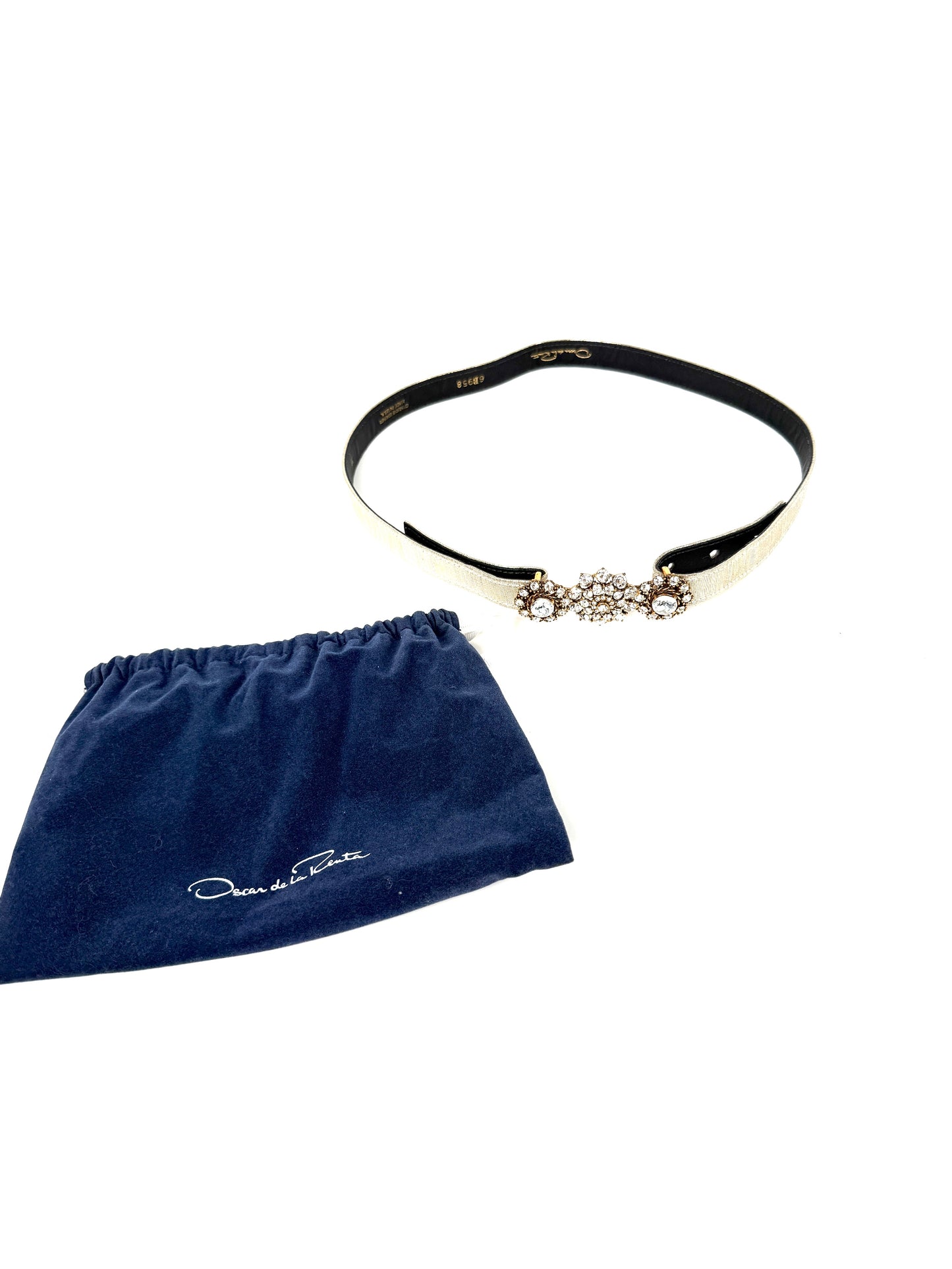 Oscar de la Renta Embellished Brocade Silver Metallic Satin Belt M