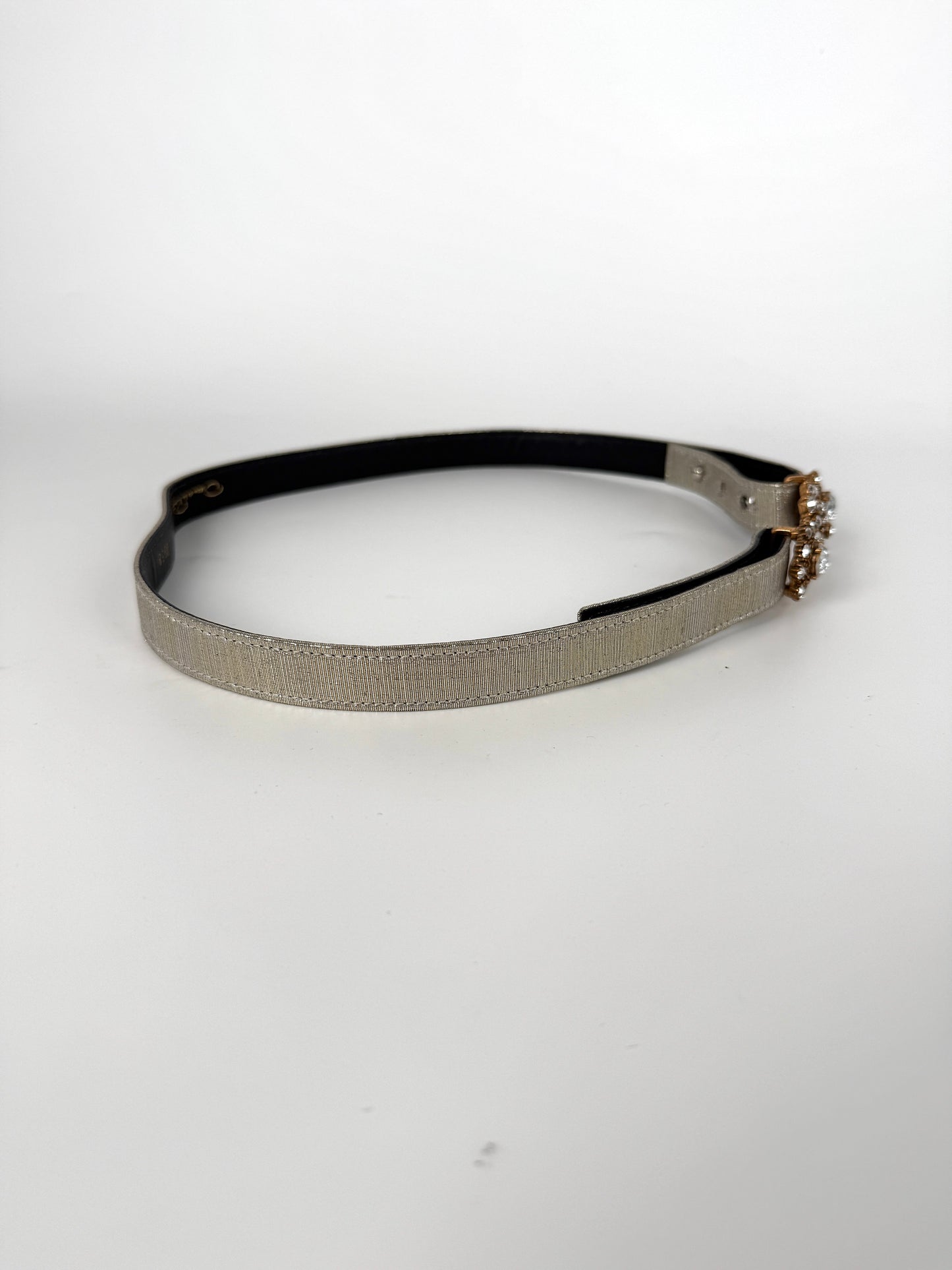 Oscar de la Renta Embellished Brocade Silver Metallic Satin Belt M