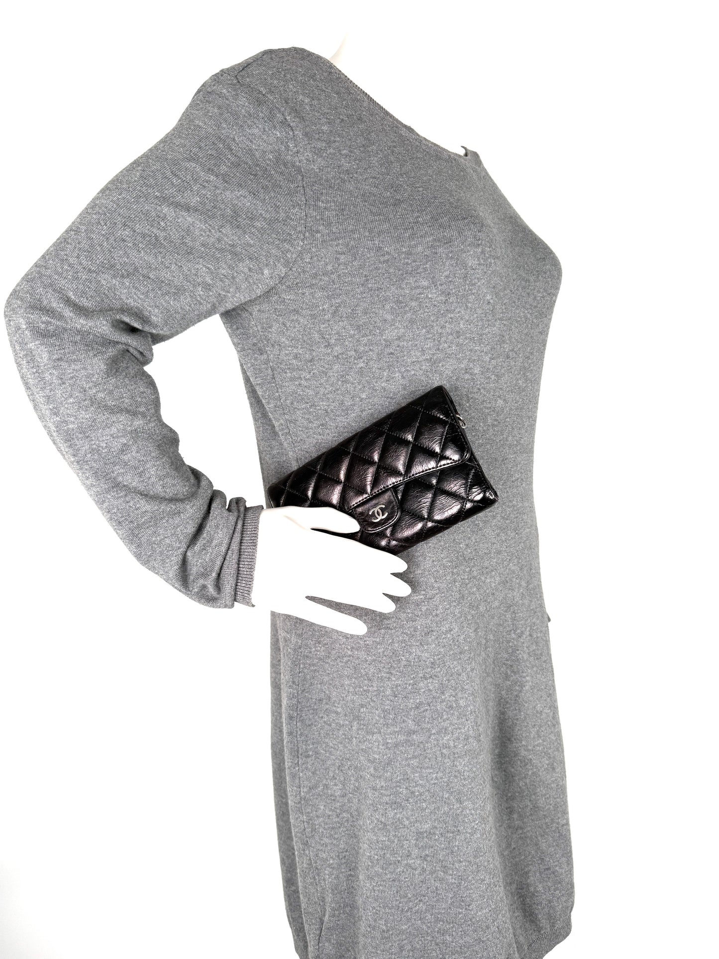 Chanel Vintage Black Trifold Quilted Leather Long CC Flap Wallet