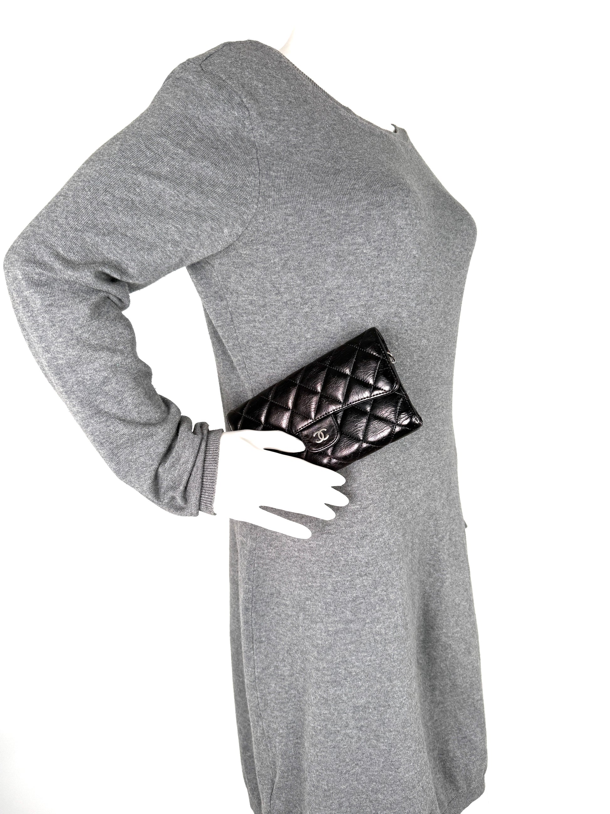 Chanel Vintage Black Trifold Quilted Leather Long CC Flap Wallet