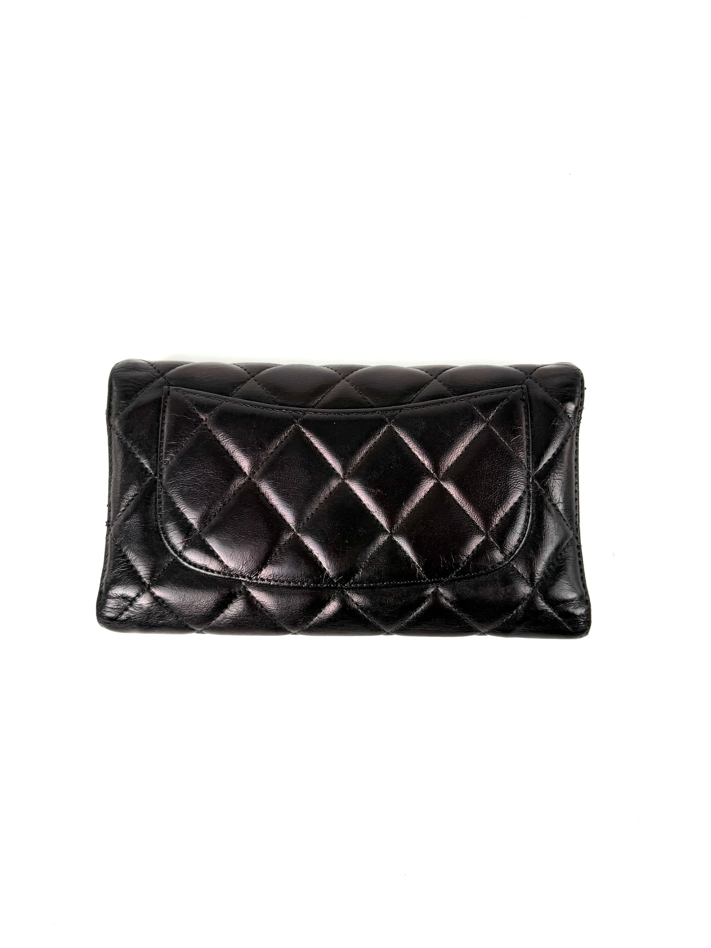 Chanel Vintage Black Trifold Quilted Leather Long CC Flap Wallet