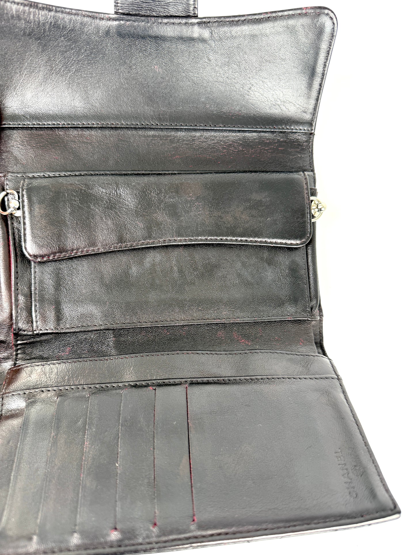 Chanel Vintage Black Trifold Quilted Leather Long CC Flap Wallet