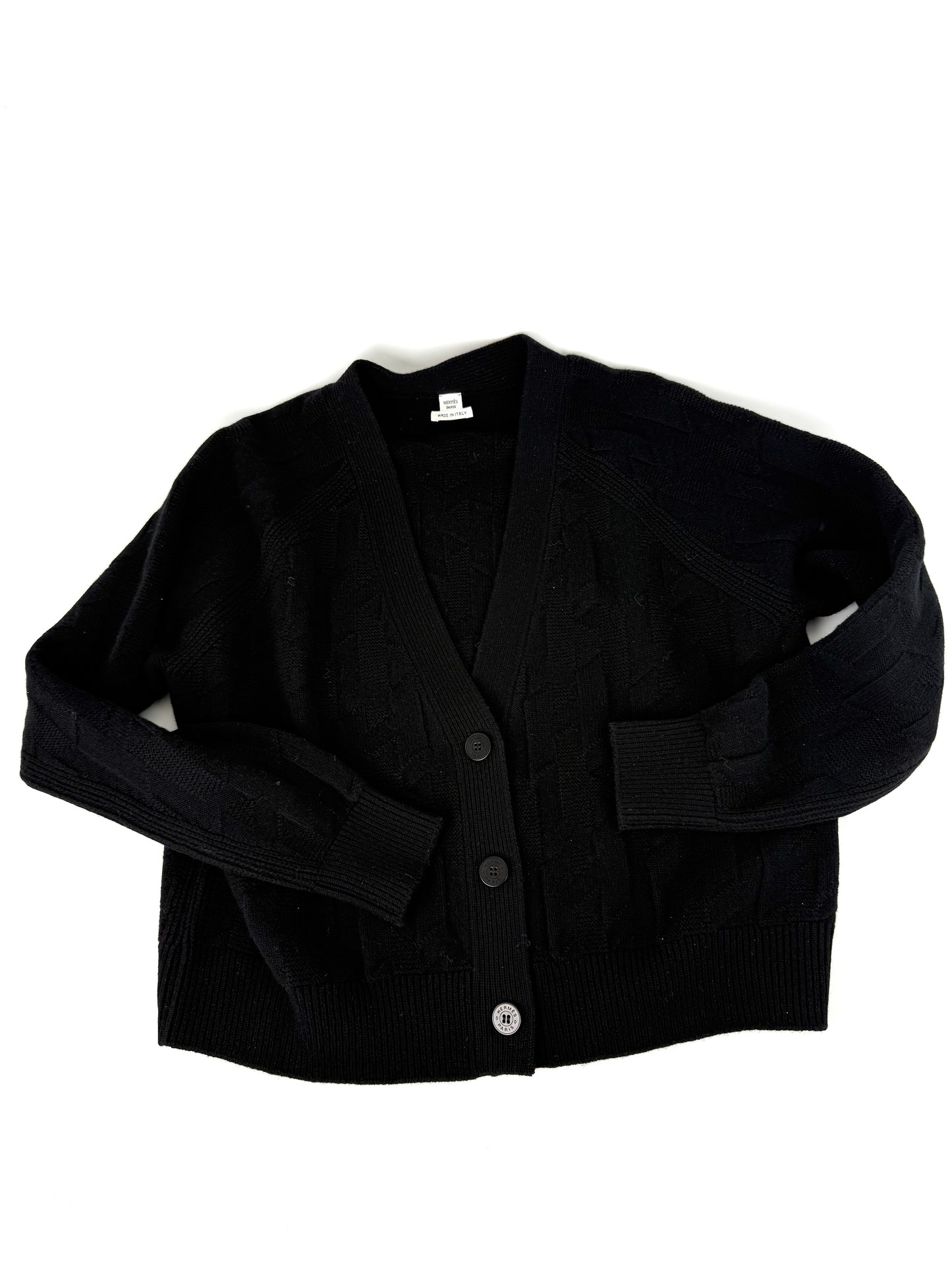 Hermes “H” Black Wool Long Sleeve Cardigan Sweater 38 6 New with tags