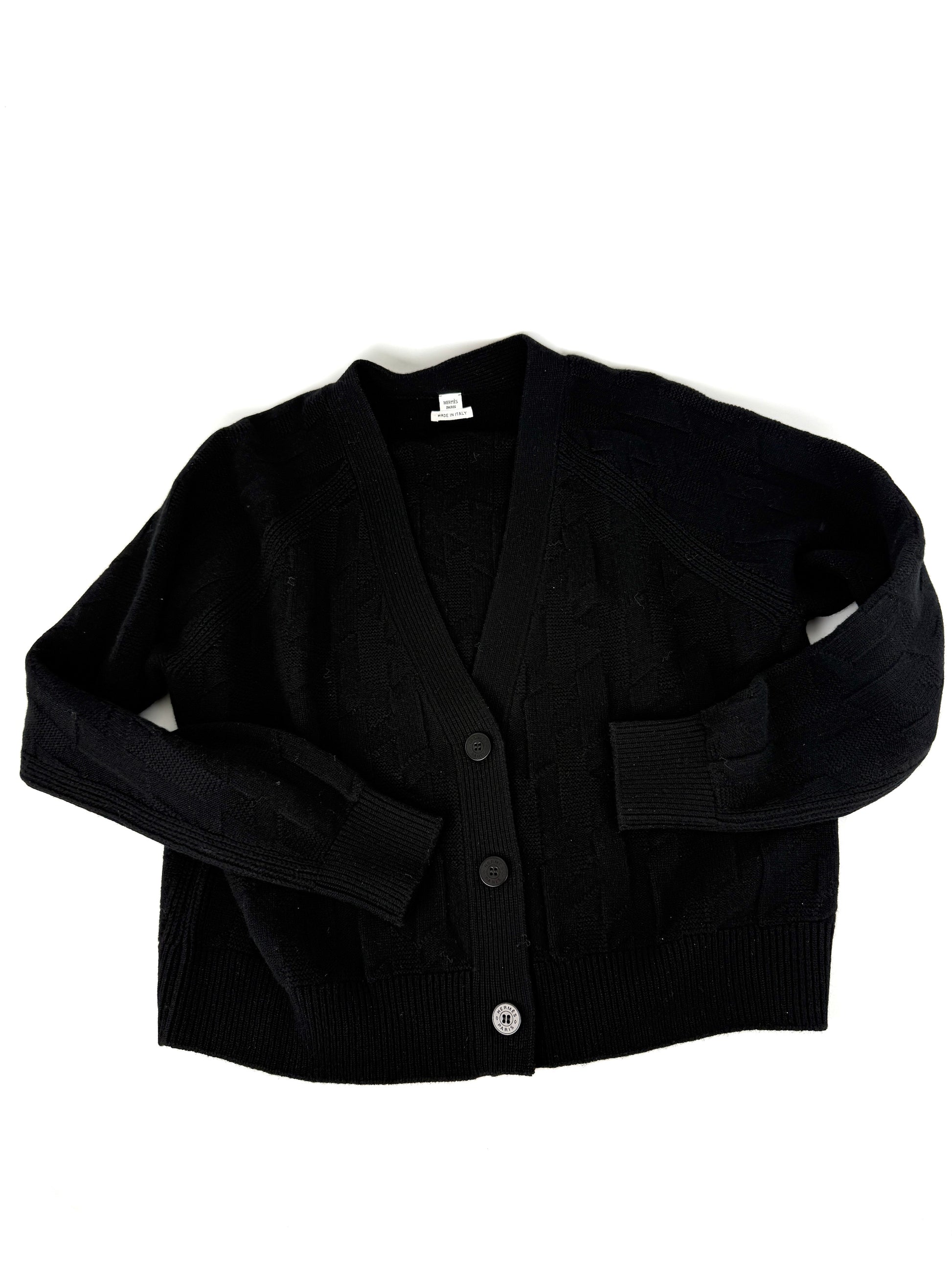 Hermes “H” Black Wool Long Sleeve Cardigan Sweater 38 6 New with tags