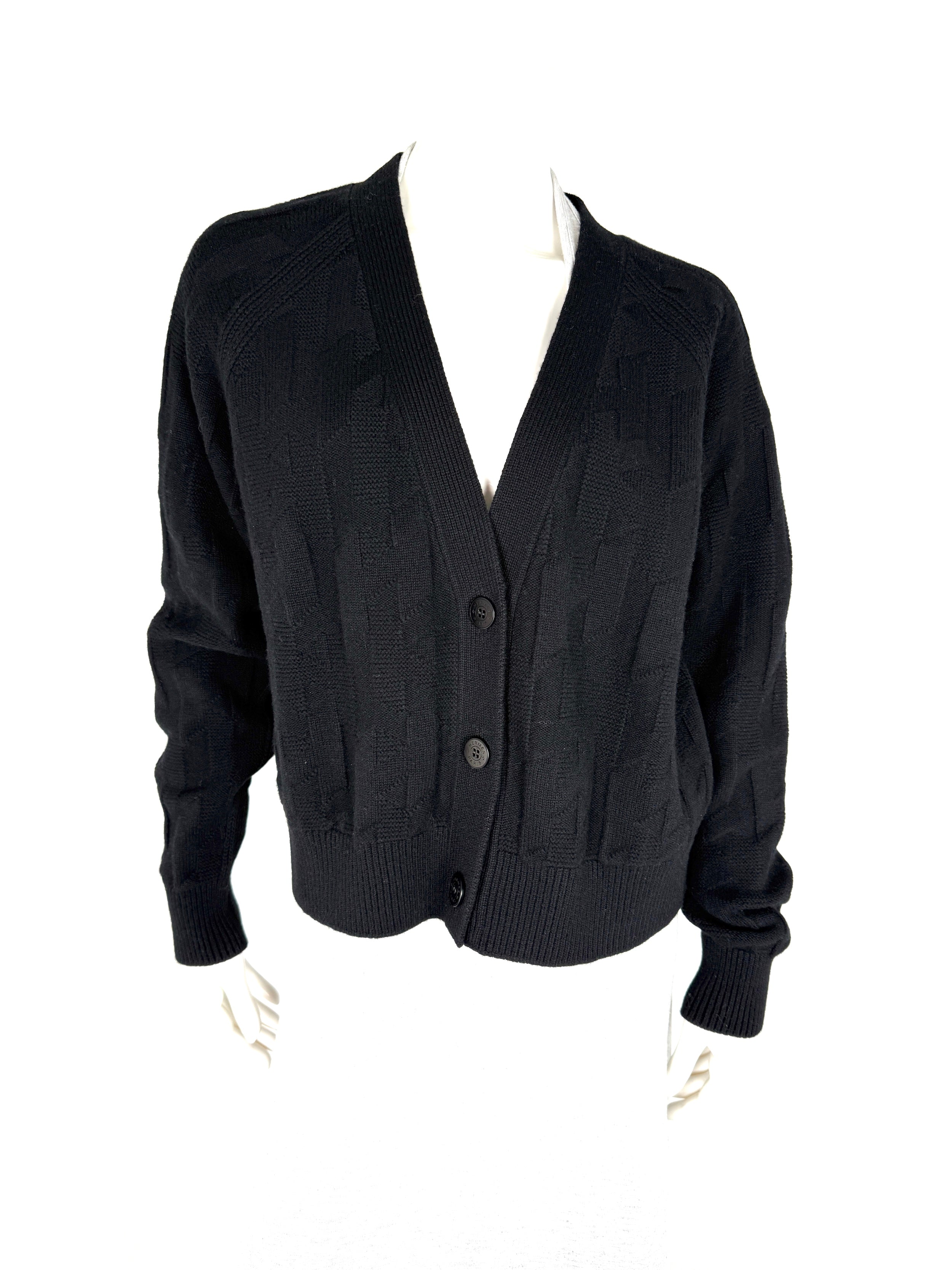 Hermes “H” Black Wool Long Sleeve Cardigan Sweater 38 6 New with