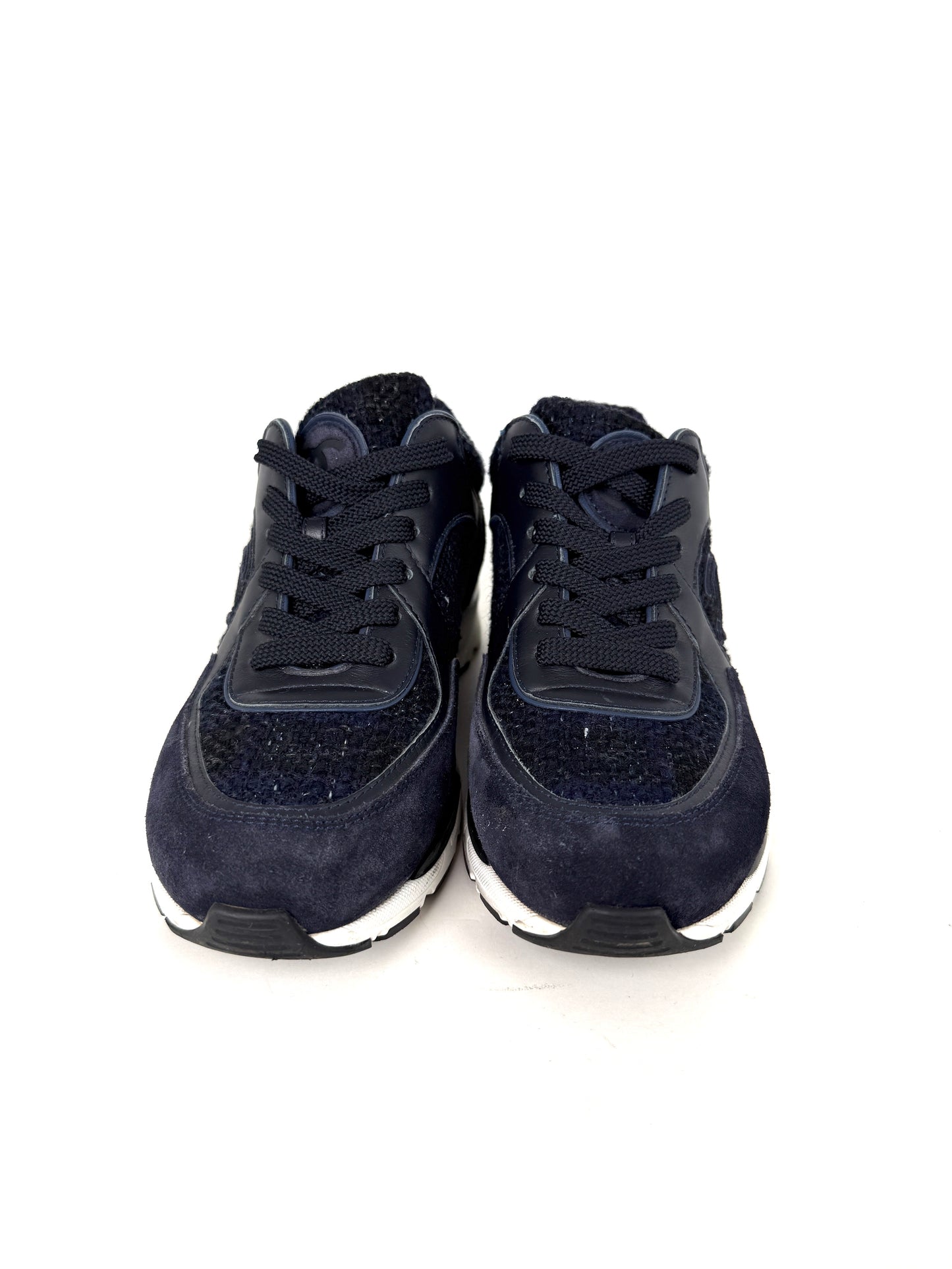 CHANEL 24A Navy Blue Black Tweed Sneakers 37, 6