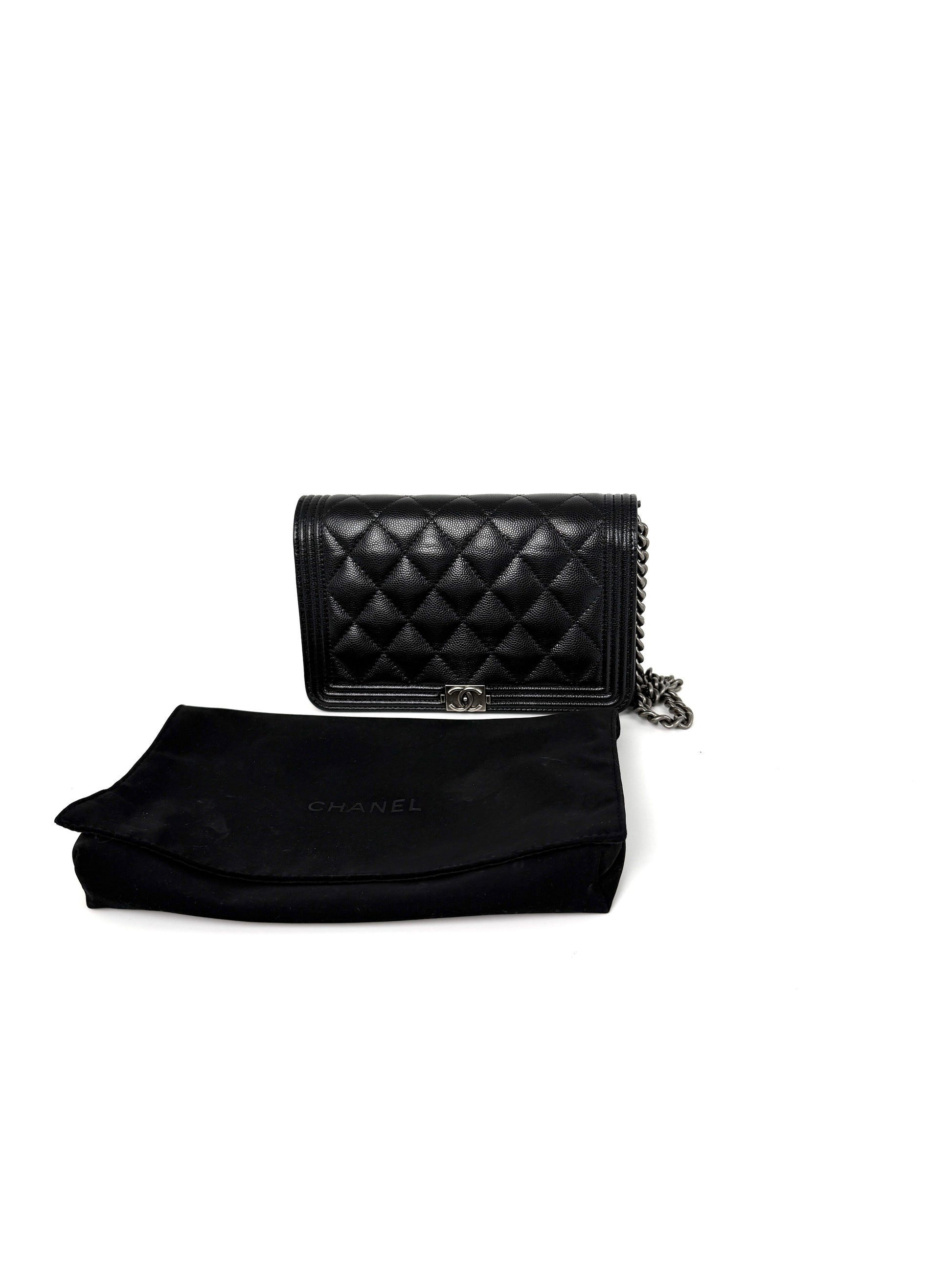 CHANEL Boy Quilted Caviar Leather WOC Wallet on Chain Crossbody Bag