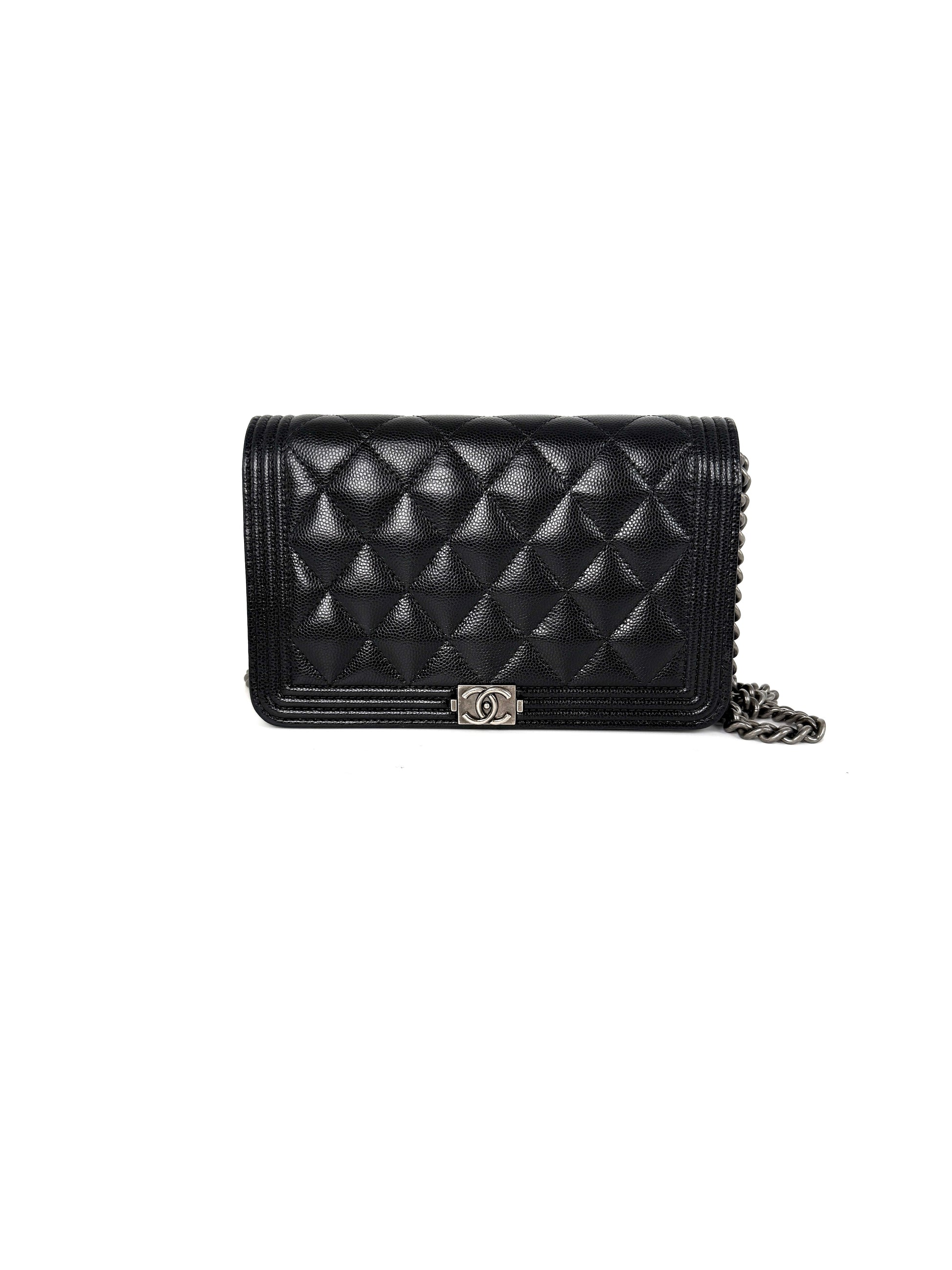 CHANEL Boy Quilted Caviar Leather WOC Wallet on Chain Crossbody Bag