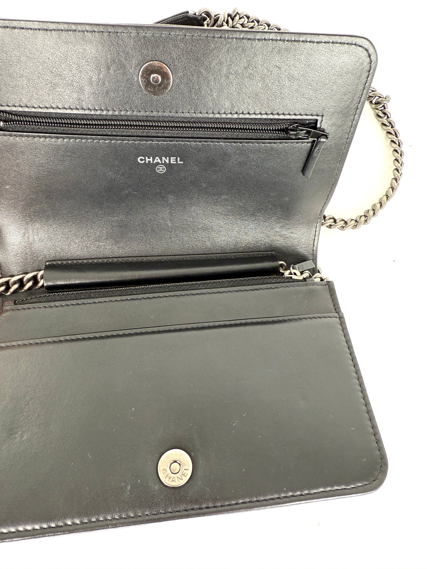 CHANEL Boy Quilted Caviar Leather WOC Wallet on Chain Crossbody Bag