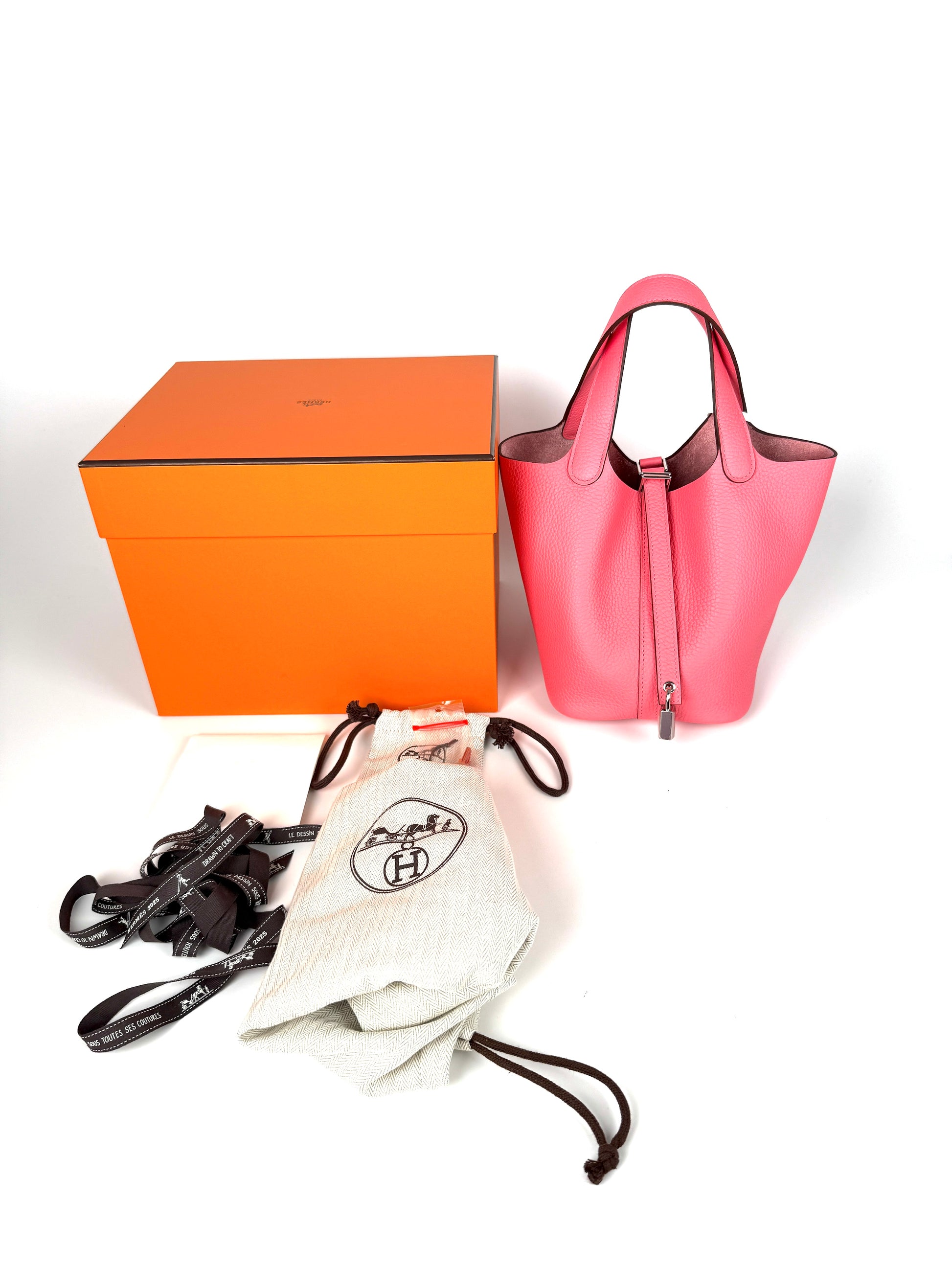 HERMES Picotin Lock 18 PM Pink Rose Azalee Taurillon Clemence Satchel Top Handle Bag
