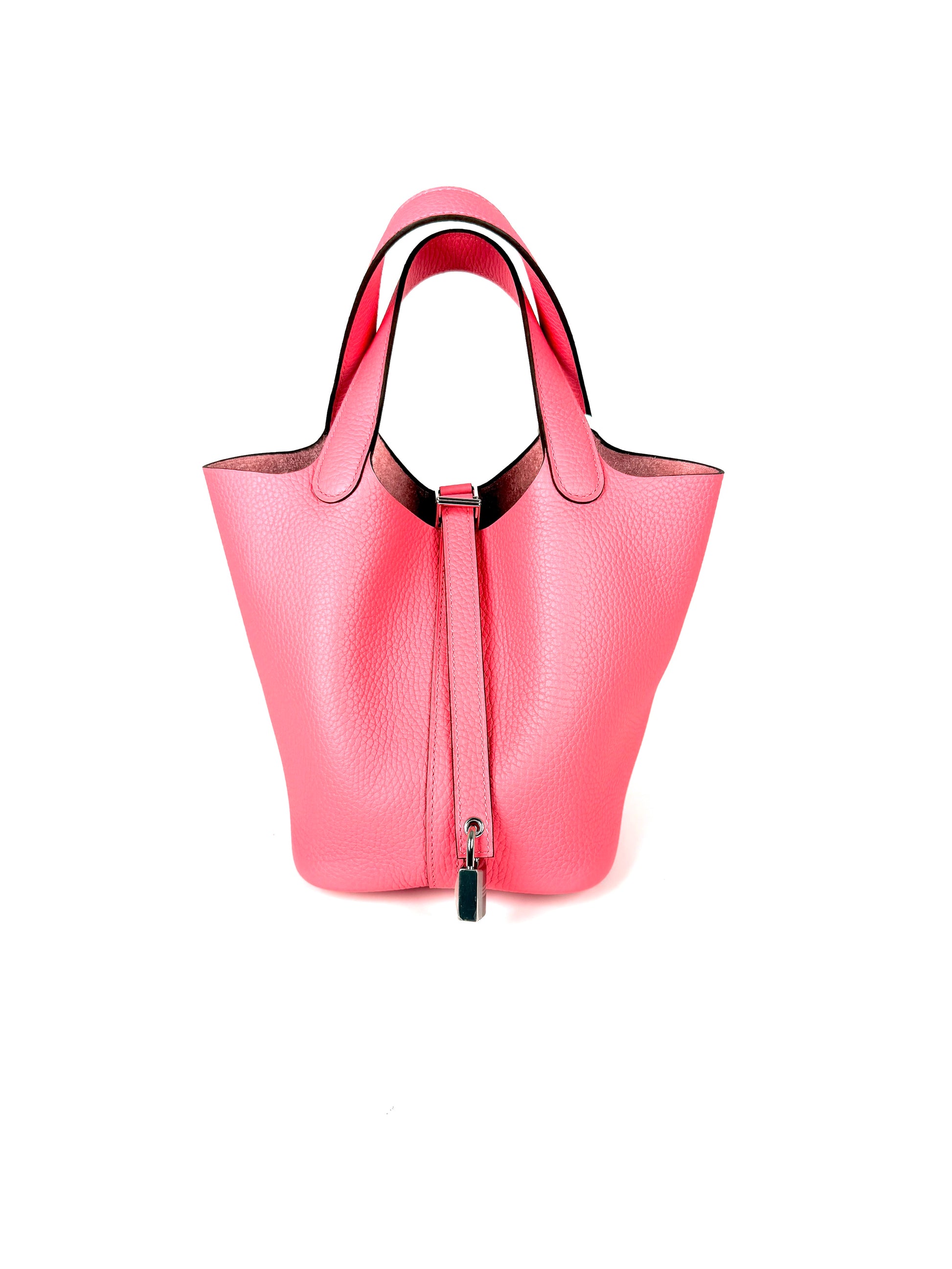 HERMES Picotin Lock 18 PM Pink Rose Azalee Taurillon Clemence Satchel Top Handle Bag