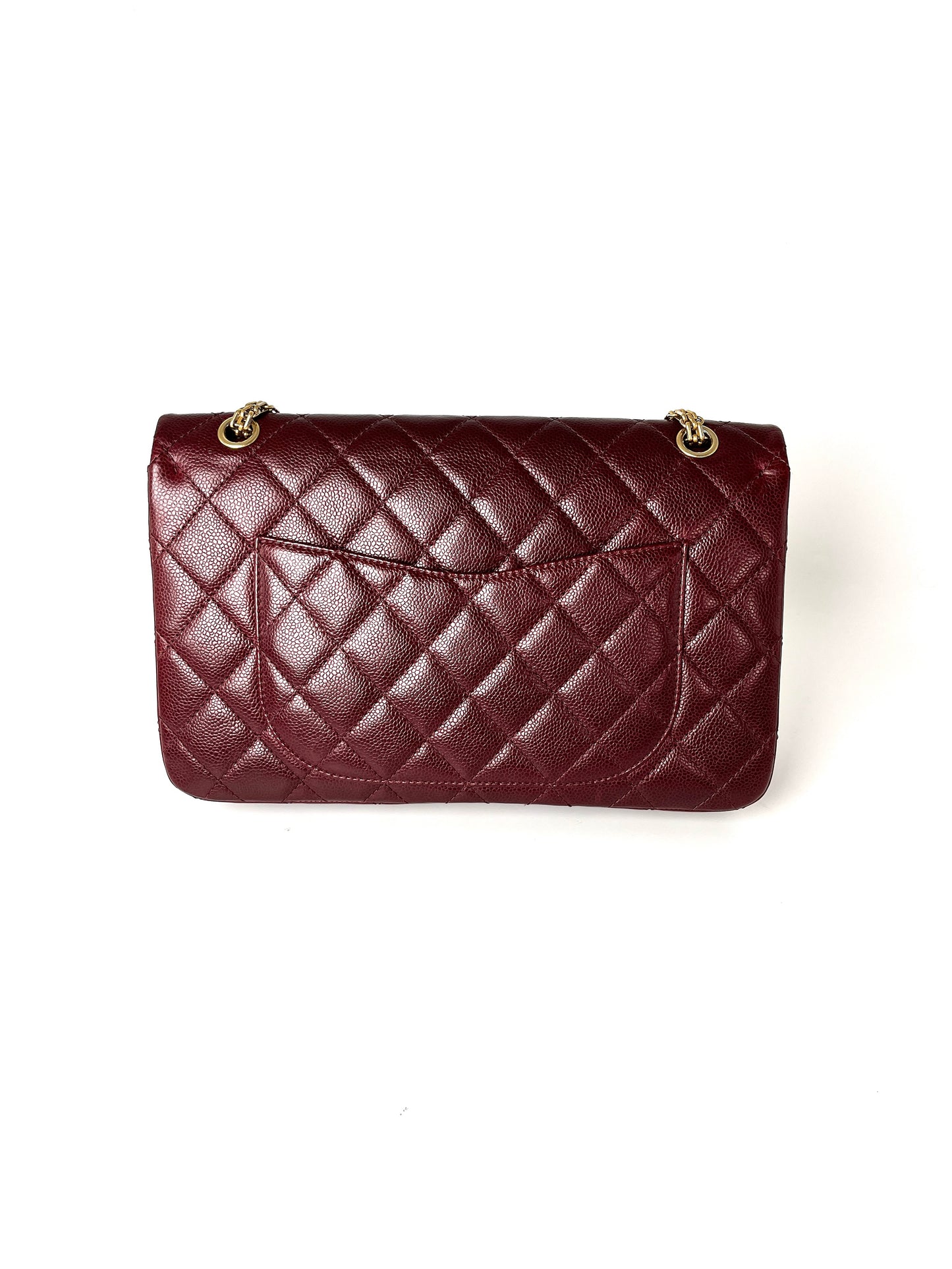 CHANEL 2.55 Burgundy Caviar 227 Classic Flap Gold Hardware Shoulder Crossbody Bag