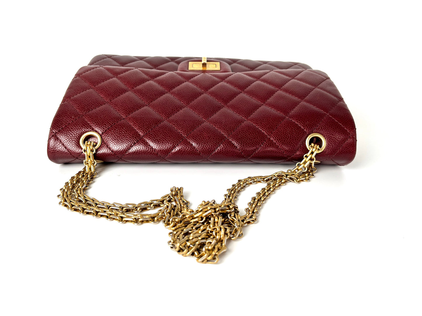 CHANEL 2.55 Burgundy Caviar 227 Classic Flap Gold Hardware Shoulder Crossbody Bag