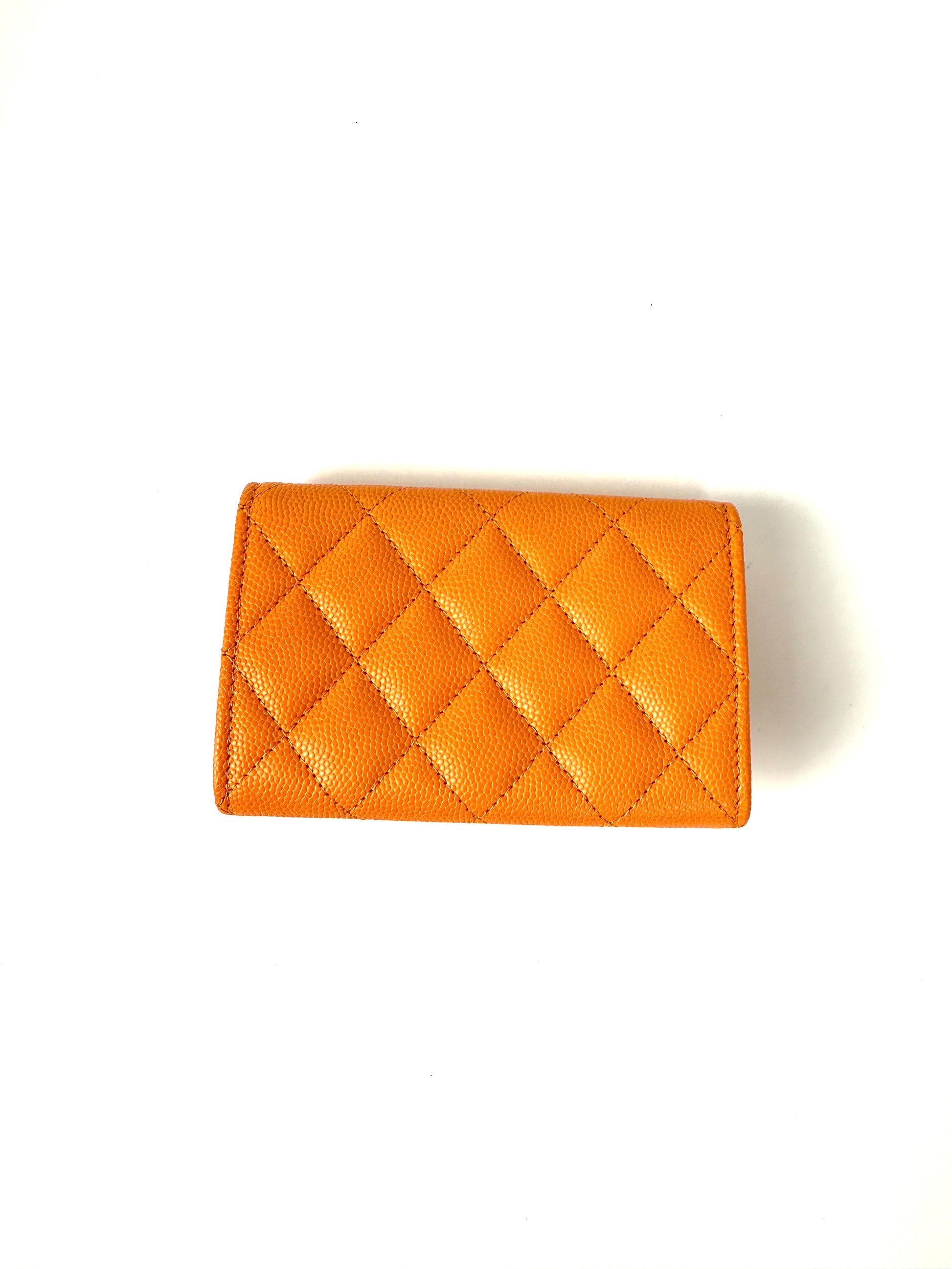 CHANEL 19 Flap Caviar Leather Orange Pink 2024 Compact Card Holder Case 