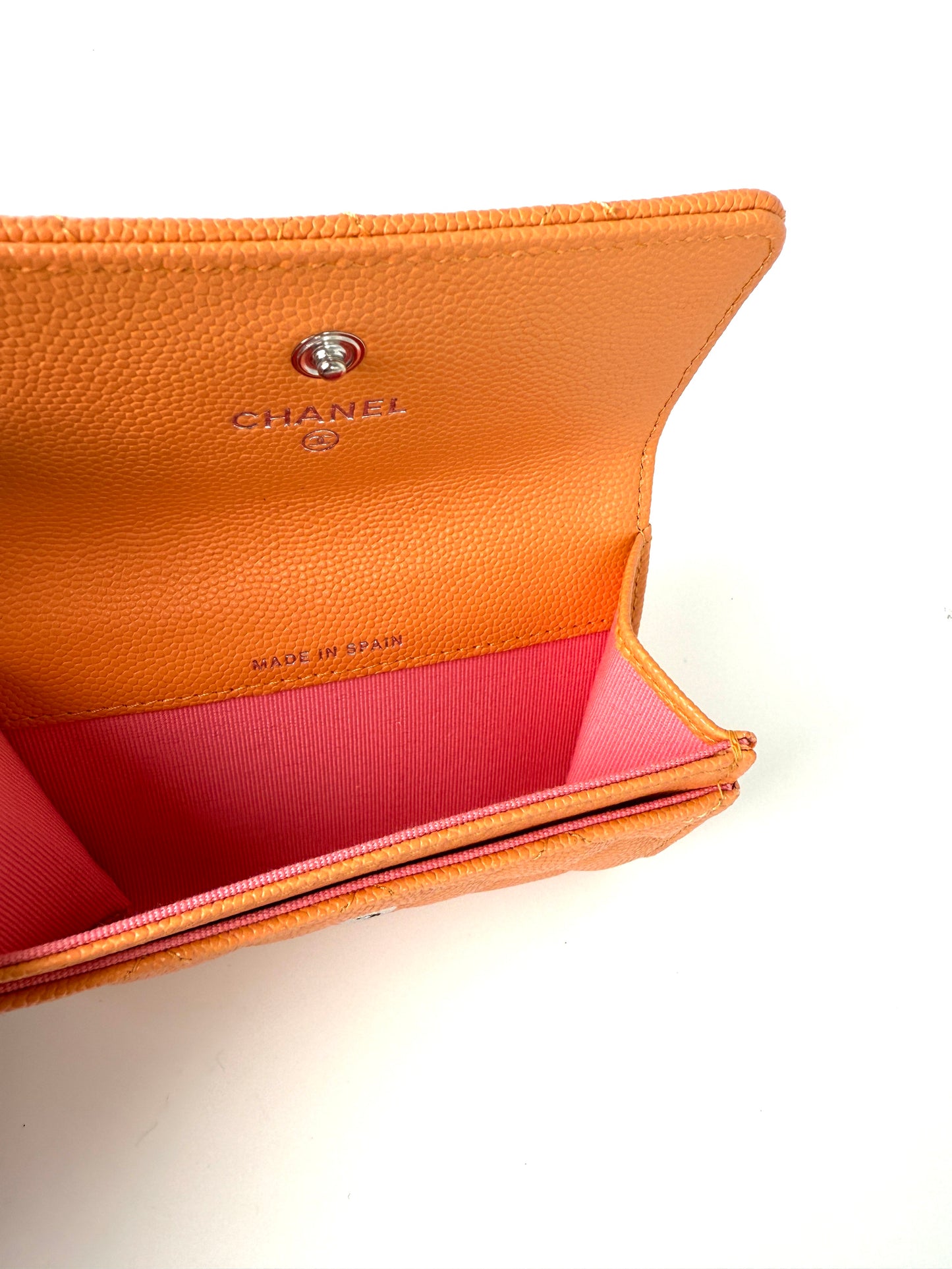 CHANEL 19 Flap Caviar Leather Orange Pink 2024 Compact Card Holder Case