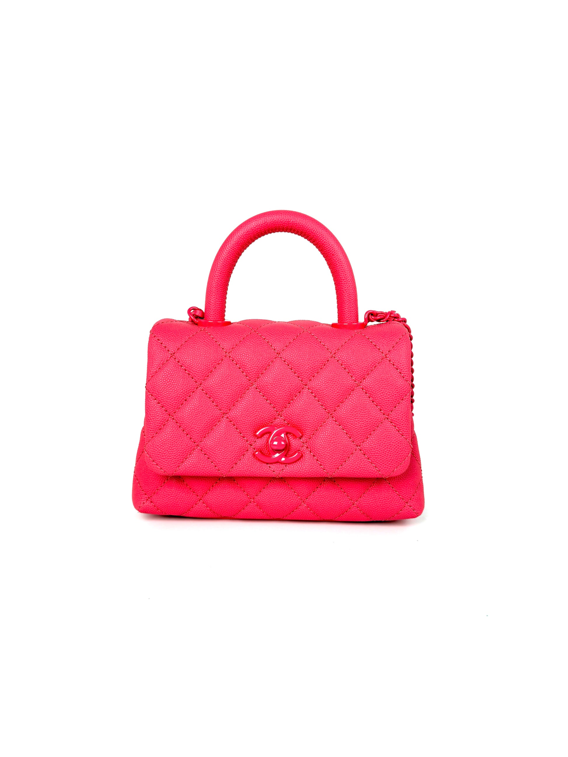 CHANEL Coco Handle Incognito Monochrome Extra Mini Pink Quilted Caviar Flap Crossbody Bag 