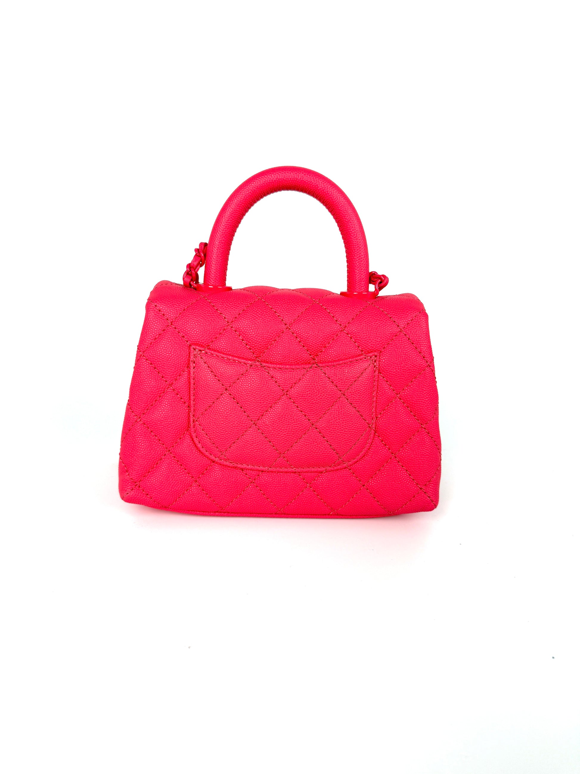 CHANEL Coco Handle Incognito Monochrome Extra Mini Pink Quilted Caviar Flap Crossbody Bag 