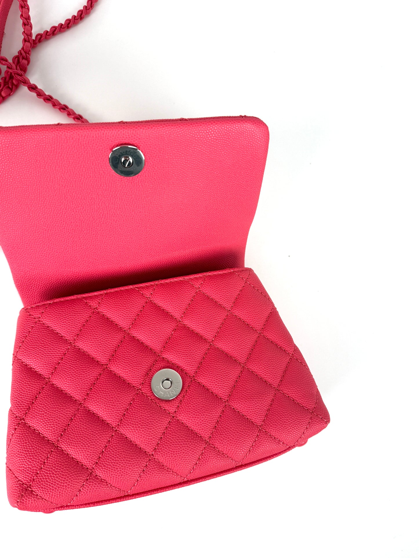 CHANEL Coco Handle Incognito Monochrome Extra Mini Pink Quilted Caviar Flap Crossbody Bag