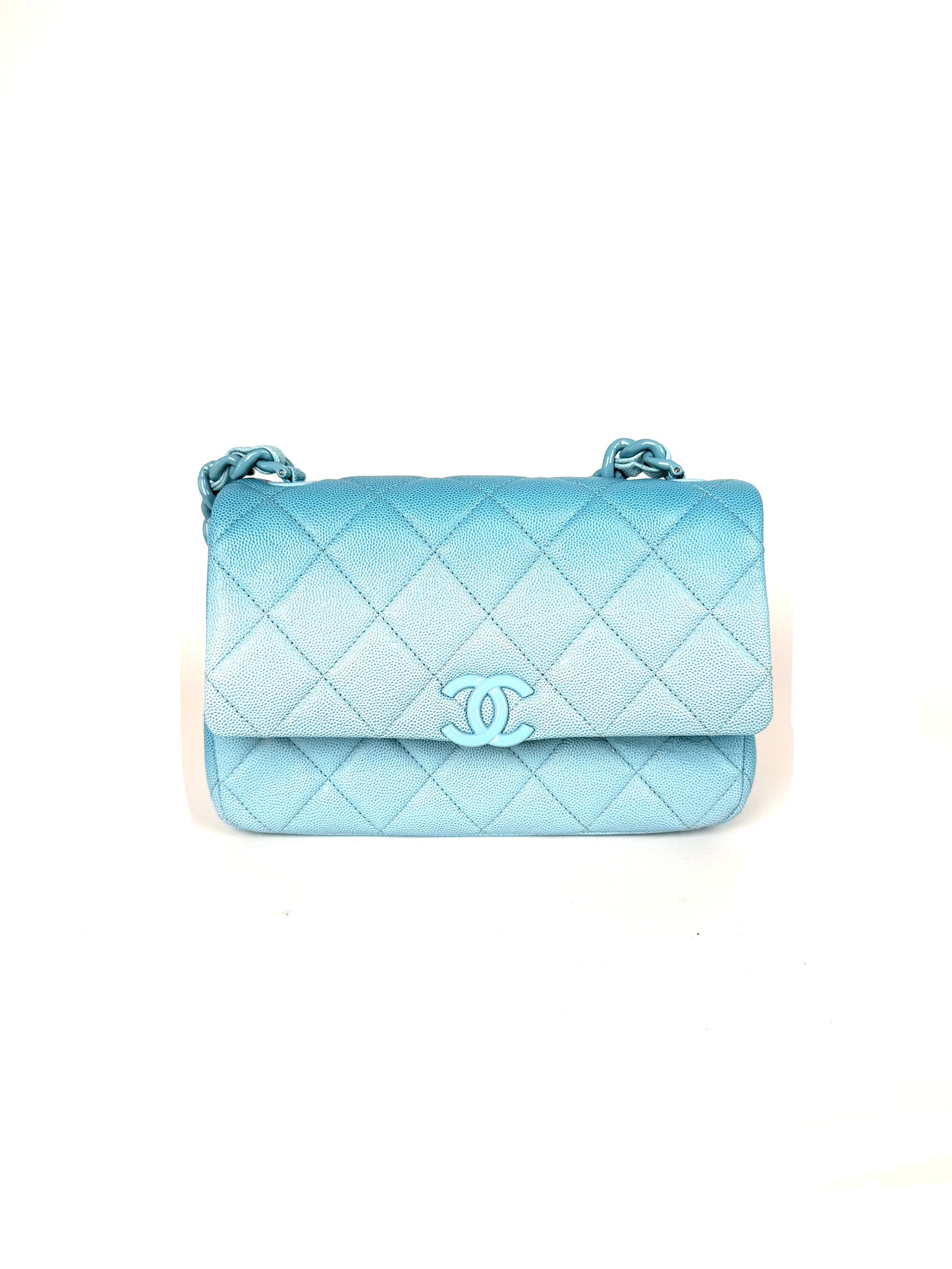 CHANEL My Everything Incognito Medium Blue Ombre Shaded Quilted Shiny Caviar Flap Crossbody Bag