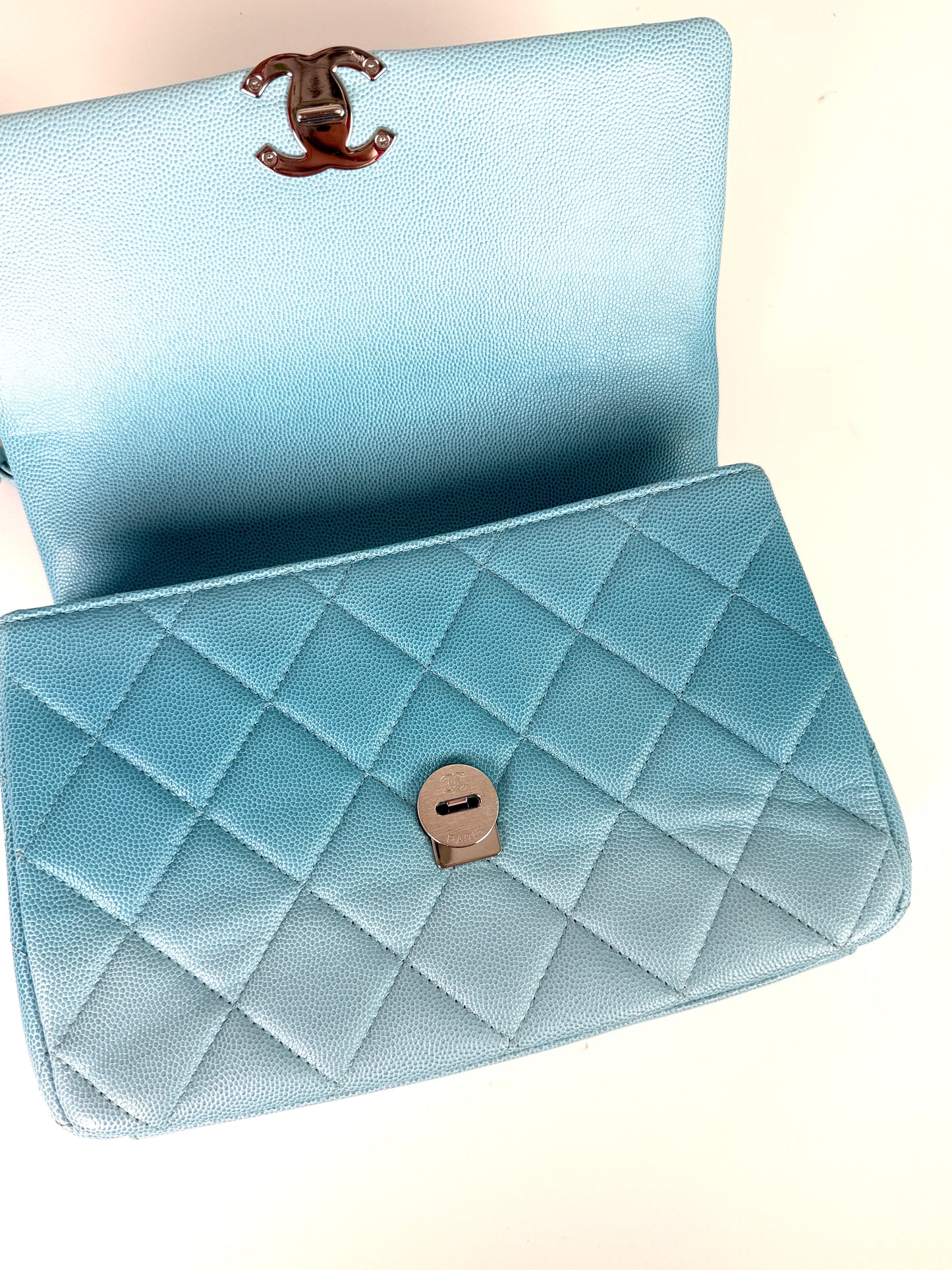 CHANEL My Everything Incognito Medium Blue Ombre Shaded Quilted Shiny Caviar Flap Crossbody Bag